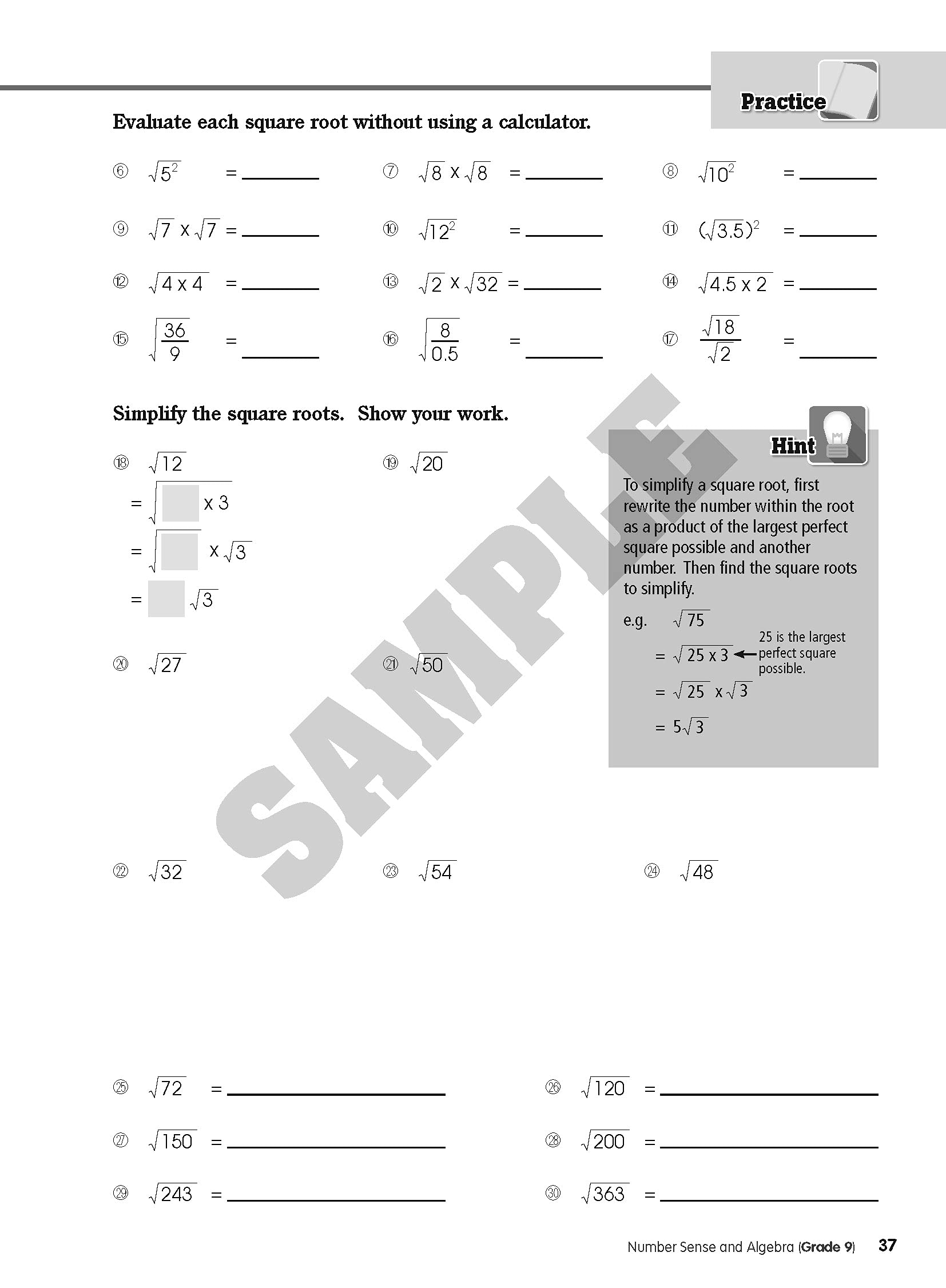 MathSmart Grade 9 - Number Sense and Algebra