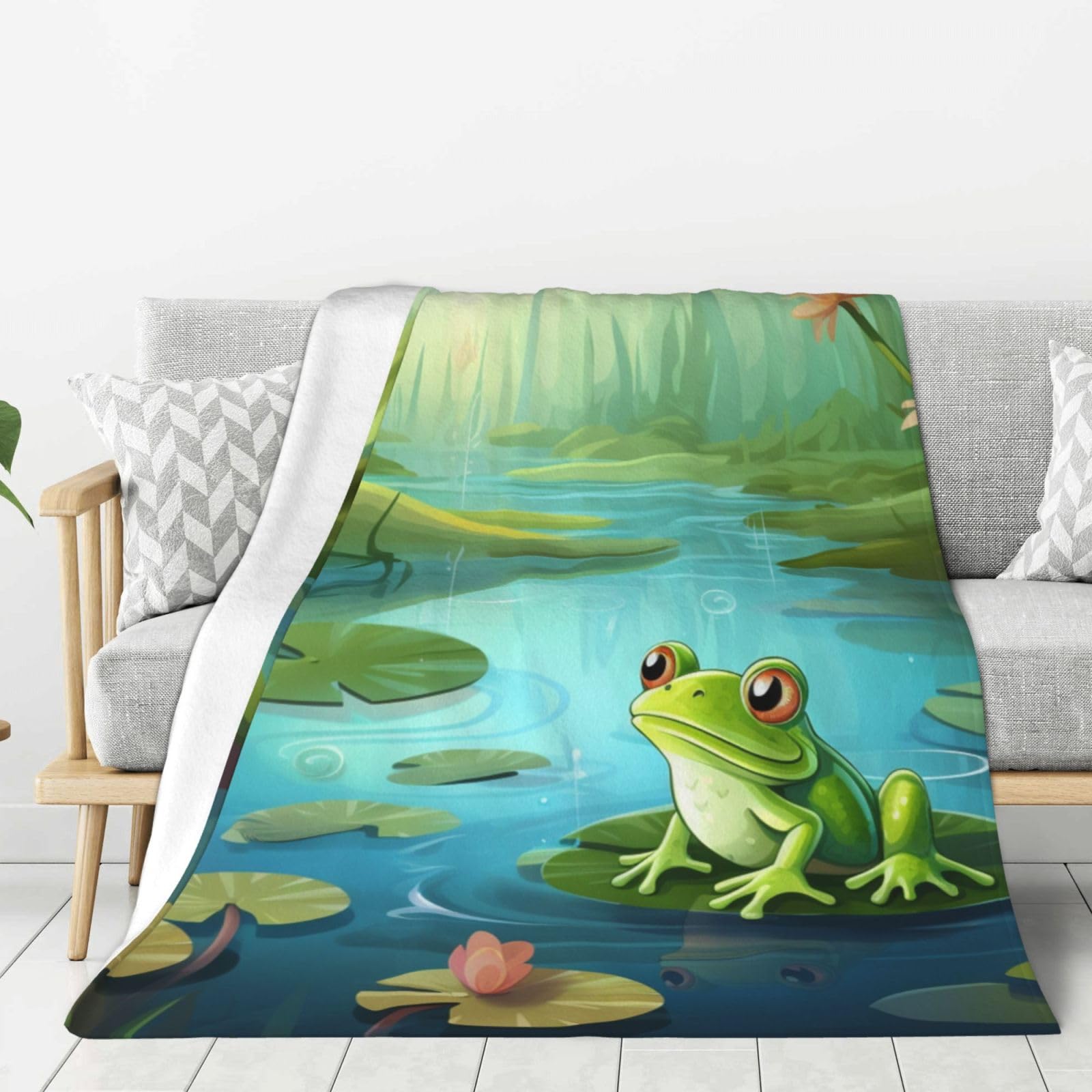 Frog in A Pond Throw Blanket Plush Flannel Fleece Blanket, Soft Lightweight Cozy Blankets 50"X40" for Bed Couch Sofa Travel