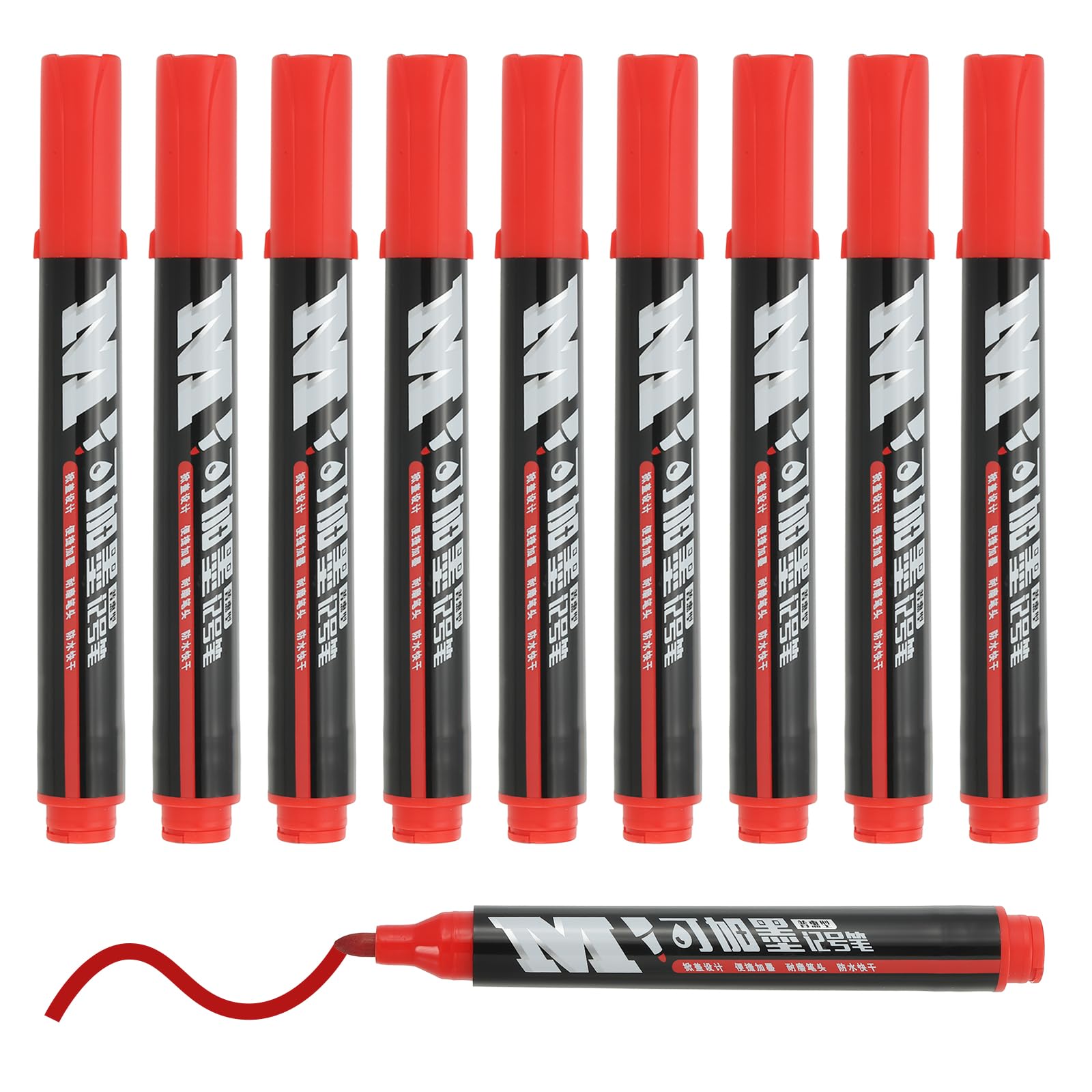M&G Permanent Markers, 10 Pack Quick Dry Waterproof Fiber Tip Pens for Paper Glass, Plastic, Wood, Stone, Metal Surface, Red