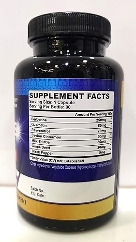 Miniatura 3 de Organic Cadane 7 en 1 cápsulas de berberina pura de 15550 mg - Concentrado con quercetina, resveratrol, semilla de uva y más - Suplemento para