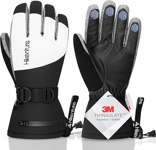 Hikenture Guantes de esquí para hombres y mujeres guantes de nieve Thinsulate 3M impermeables aislados guantes de snowboard para clima frío extremo