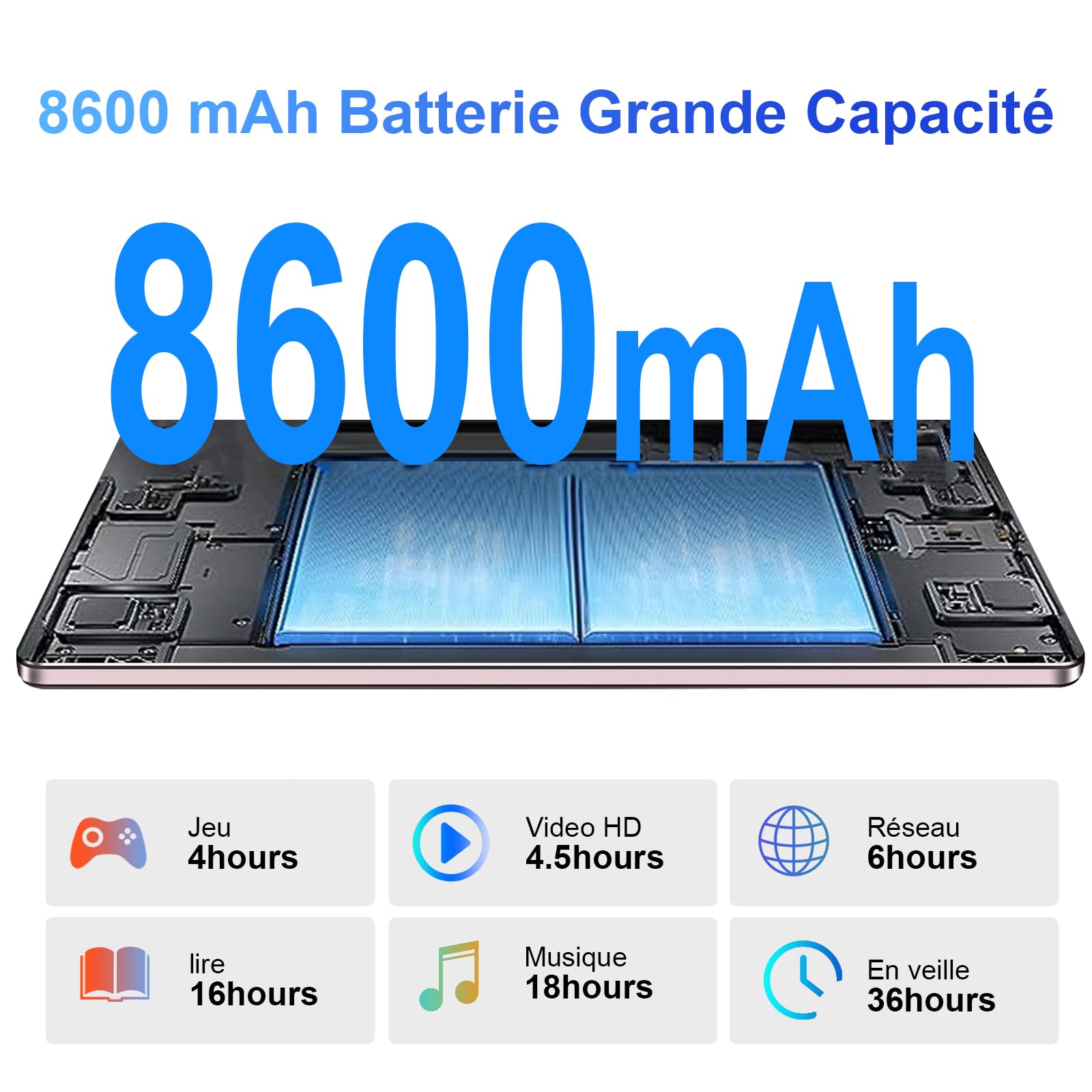 fezawio Tablette Android 11 Pouces,16+256GO,8600mAh, Or Rose