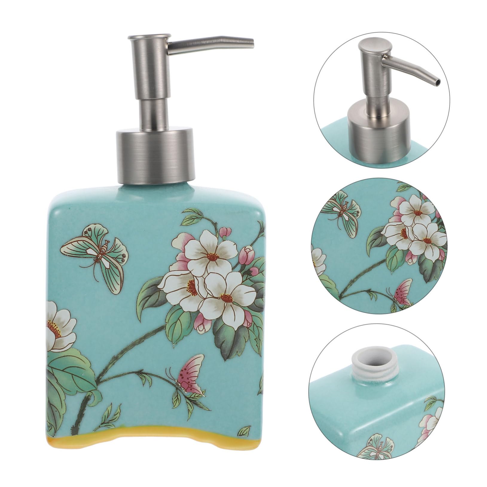 UKCOCO Dispensador de Jabón Cerámico con Bomba Reutilizable para Baño Botella Recargable para Champú y Loción Diseño Vintage Verde Fruta para Ducha y Cuidado Personal