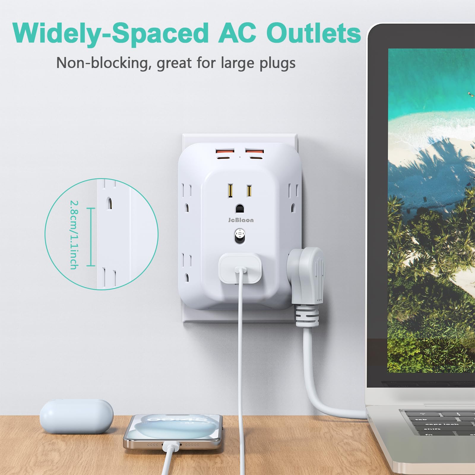 Steckdosenleiste, Überspannungsschutz, 6 Port Verlängerungskabel mit 4 USB Ports (2x USB A, 2x USB C), 4er Pack Power Board, Wandsteckdosenadapter reserviert für Reisen in