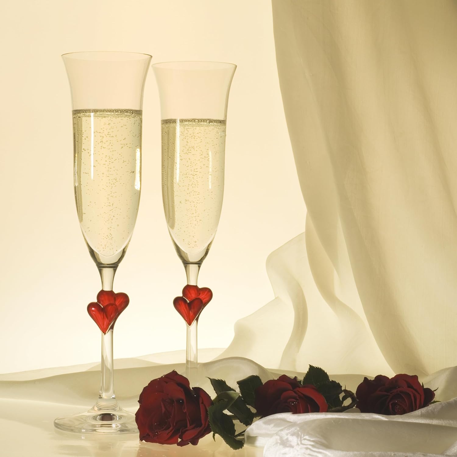 Stölzle Lausitz L'Amore Crystal Champagne Glasses Set of 2 (Red Heart Design). Dishwasher Safe Glass Champagne Flutes Set of 2 (6 Fl oz). Mimosa Glasses / Mimosa Flutes - Genuine Stölzle Glassware