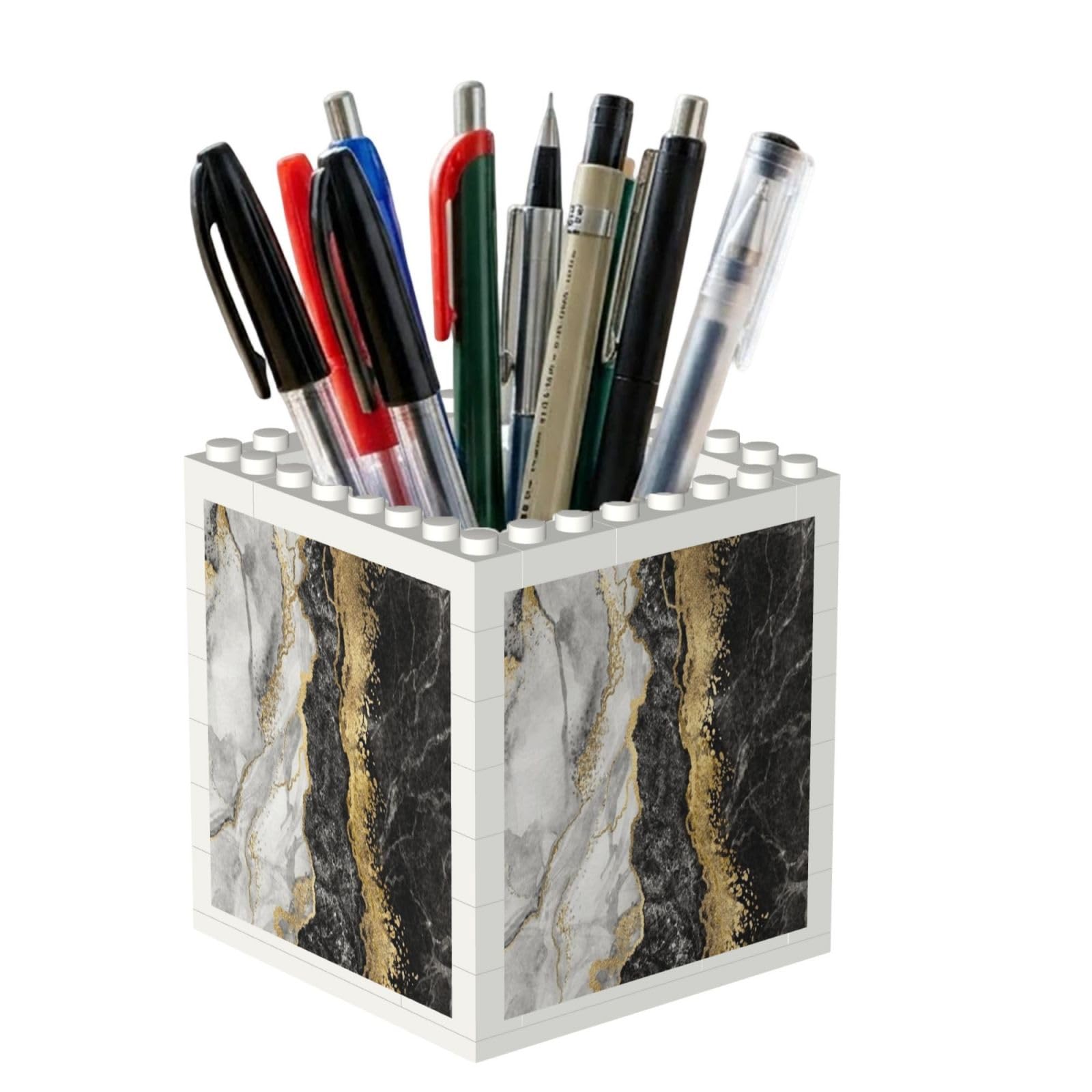 Poadnly Black White Gold Foil Marble, Pen Pot Pencil Holder for Office Home School, Compact Desk Organiser for Office Stationery