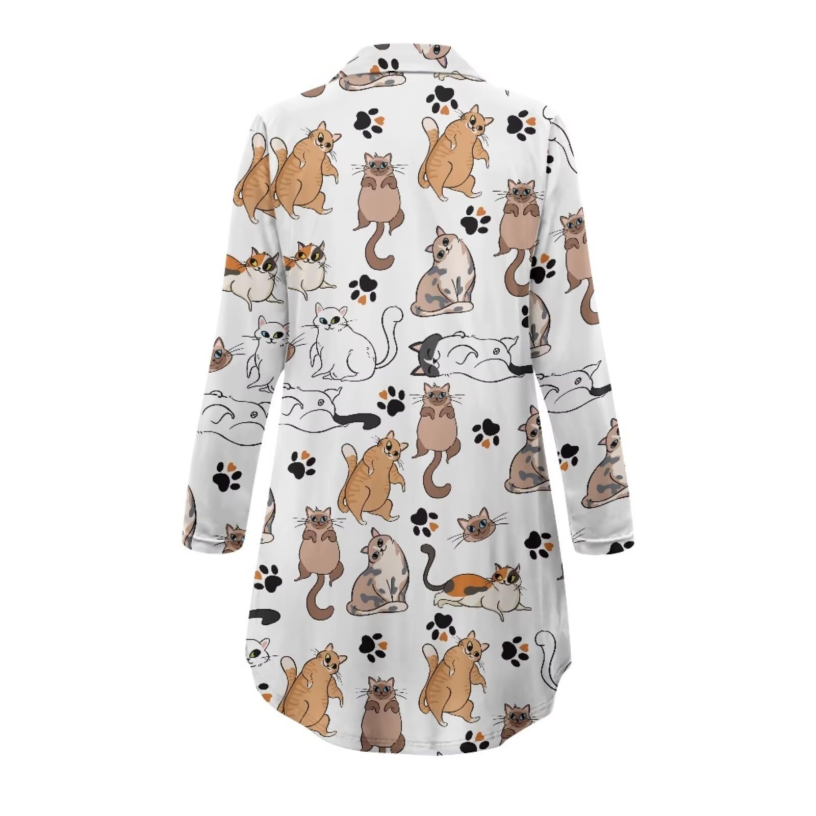 Camicia da notte da donna a maniche lunghe camicia da notte casual moda button down loungewear abbigliamento da notte morbido abito da casa premaman abito premaman S-2XL, gatto e zampe,