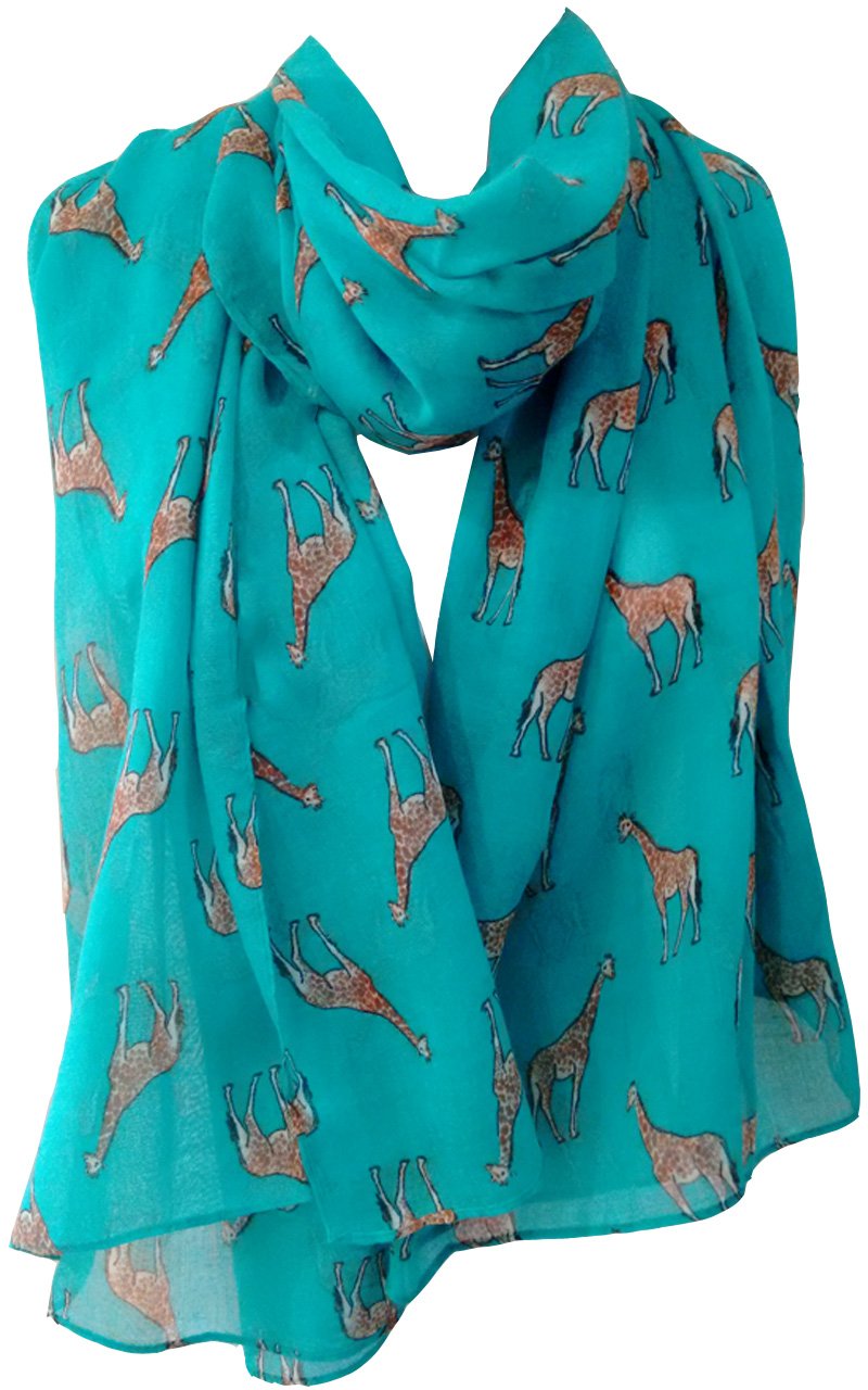 Glamlondon Women's Turquoise Green Giraffe Print Scarf Latest Fashion Modern Giraffa Animal Horse Wrap Shawl (Turquoise Green)