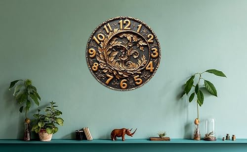 Miniatura 7 de Leaf Wreath Wooden Wall Clock with Bronze Finish 25x25cm