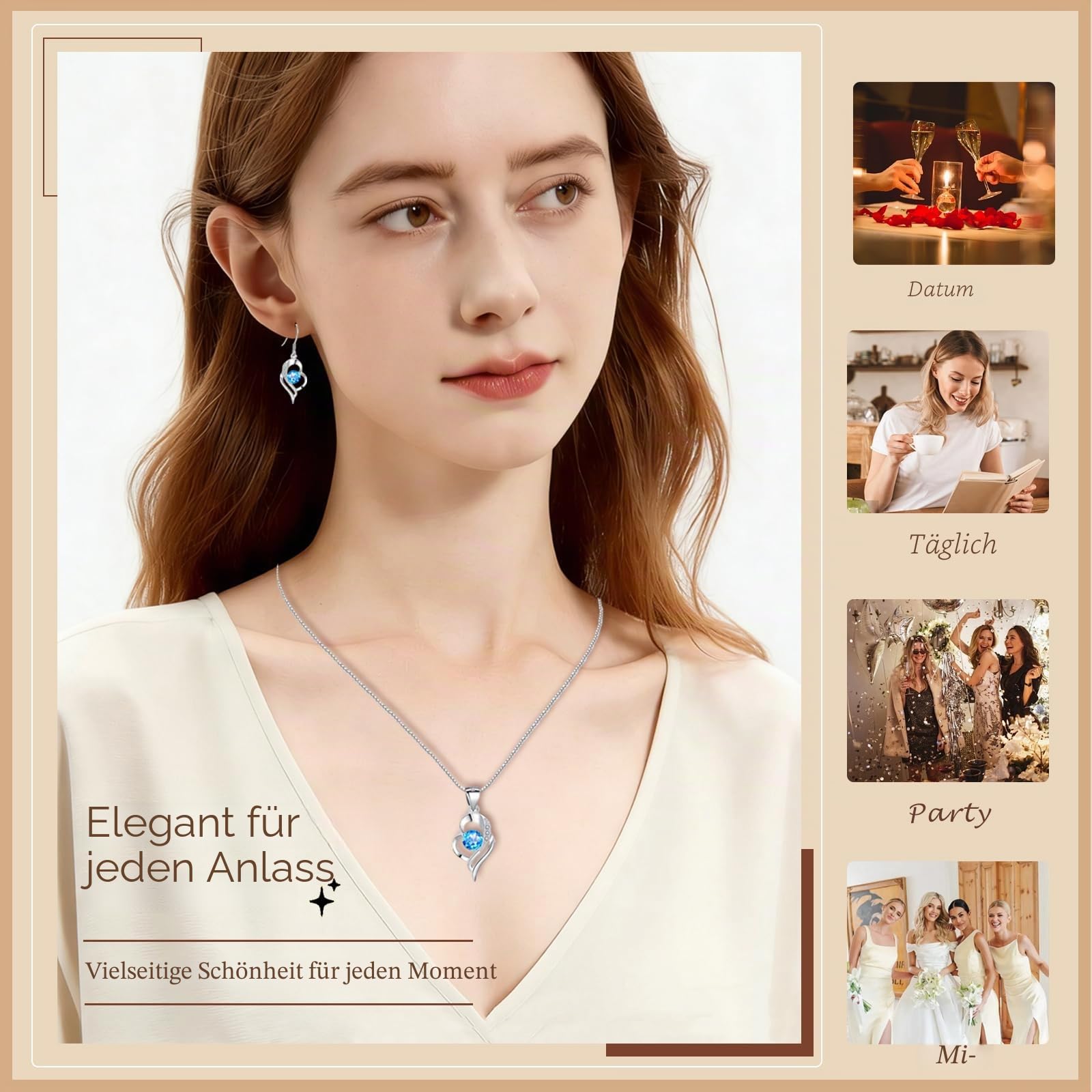 Kamise Schmuck Set Silber, 925 Sterling Silber Kette & Hängend Ohrringe | Herz, Zirkonia, Hypoallergen, Schlafen, Geburtstag Valentinstag, für Frauen Freundin, Schmuck, Geschenk, Romantic, 45cm