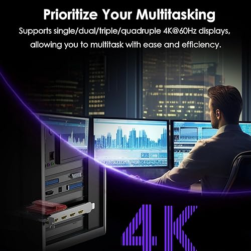 Miniatura 6 de WAVLINK Tarjeta 4K PCIE 4 monitores HDMI, adaptador PCIE a HDMI soporta extender 4 monitores de salida para Windows 1110 y Ubuntu con DisplayLink