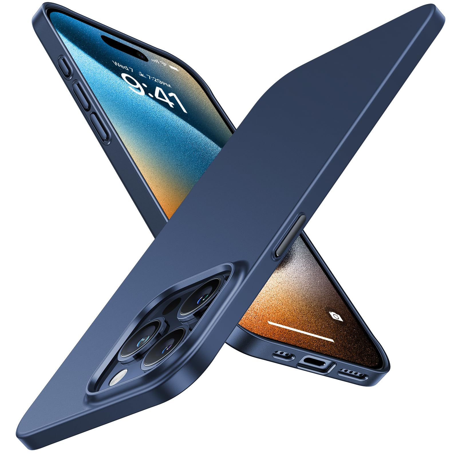 TORRAS Ultra Dünn für iPhone 15 Pro Hülle Samtiger Griff (Nie Staub anhaftend) Unzerbrechlich Schutz Handyhülle iPhone 15 Pro Case Elegantes Aussehen Slim Blau