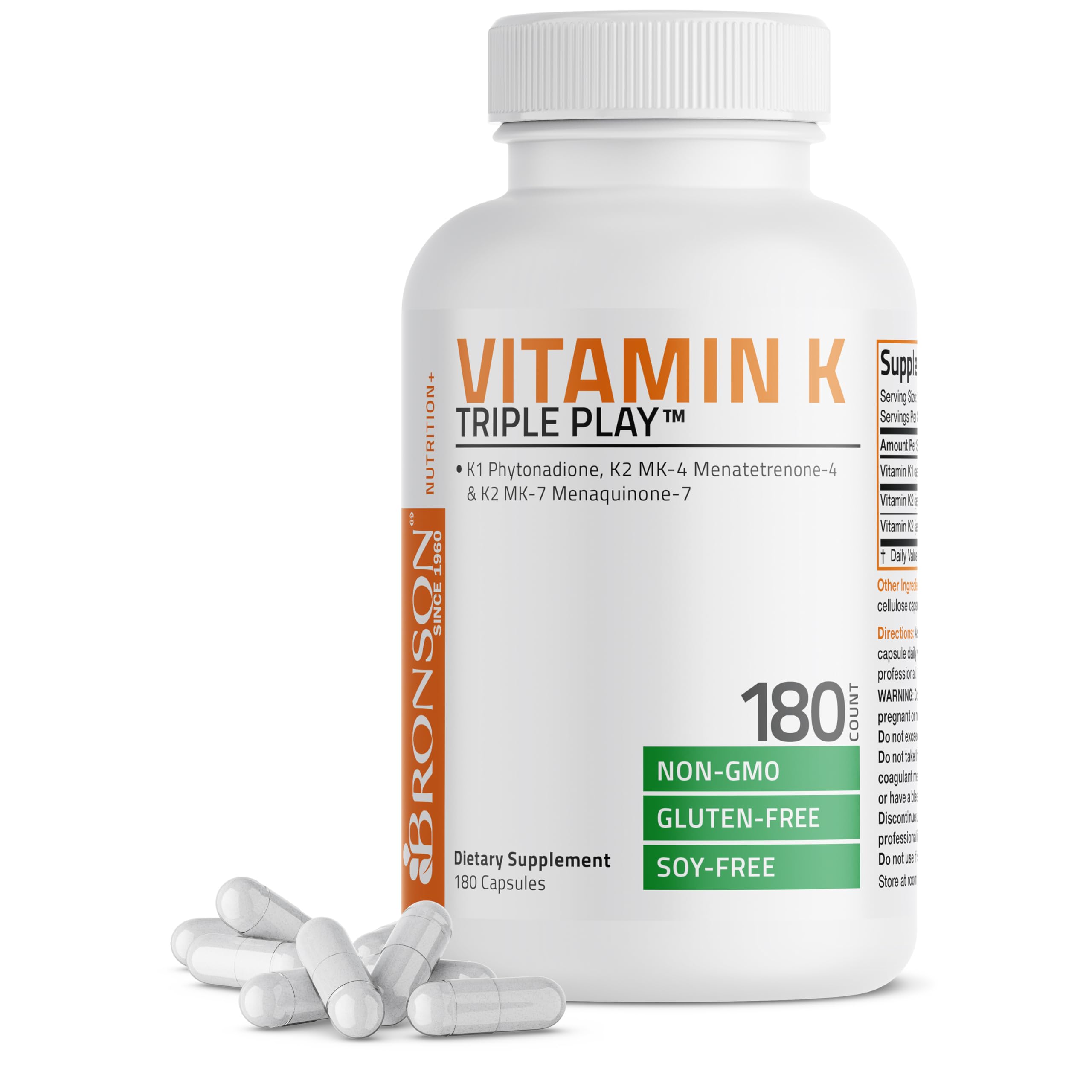 Vitamin K Triple Play (Vitamin K2 MK7 / Vitamin K2 MK4 / Vitamin K1) Full Spectrum Complex Vitamin K Supplement, 180 CapsulesVitamin K Triple Play (Vitamin K2 MK7 / Vitami…