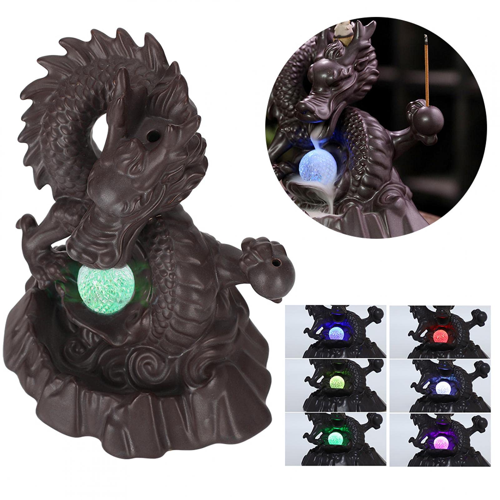 Bruciatore di Incenso a Cascata con Riflusso di Alta Qualità,Porta Incenso in Ceramica, Porta Incenso a LED, a Forma di Drago, a Riflusso di Fumo per l'arredamento dell'ufficio Domestico