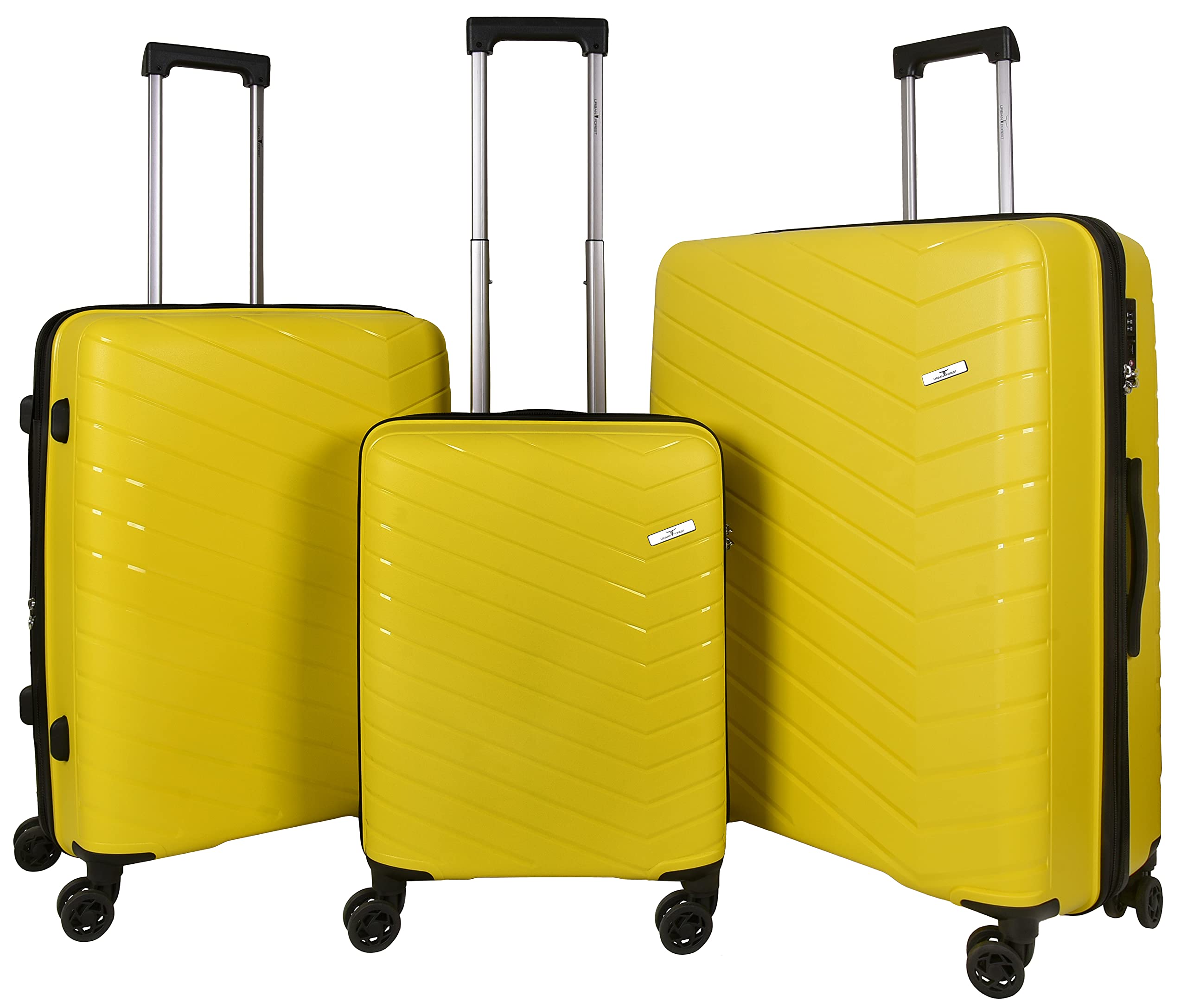 URBAN FORESTOctans Yellow Polypropylene Hard-Sided 55cm Cabin, 67cm and 78cm Cabin Trolley Luggage Set