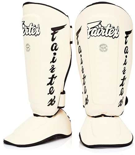 Fairtex SP7 Muay Thai Shin Guards for Men, Women, Kids | Shinguards Made with Syntek Leather & are Premium, Lightweight & Durable | Detachable shin & Foot Protector