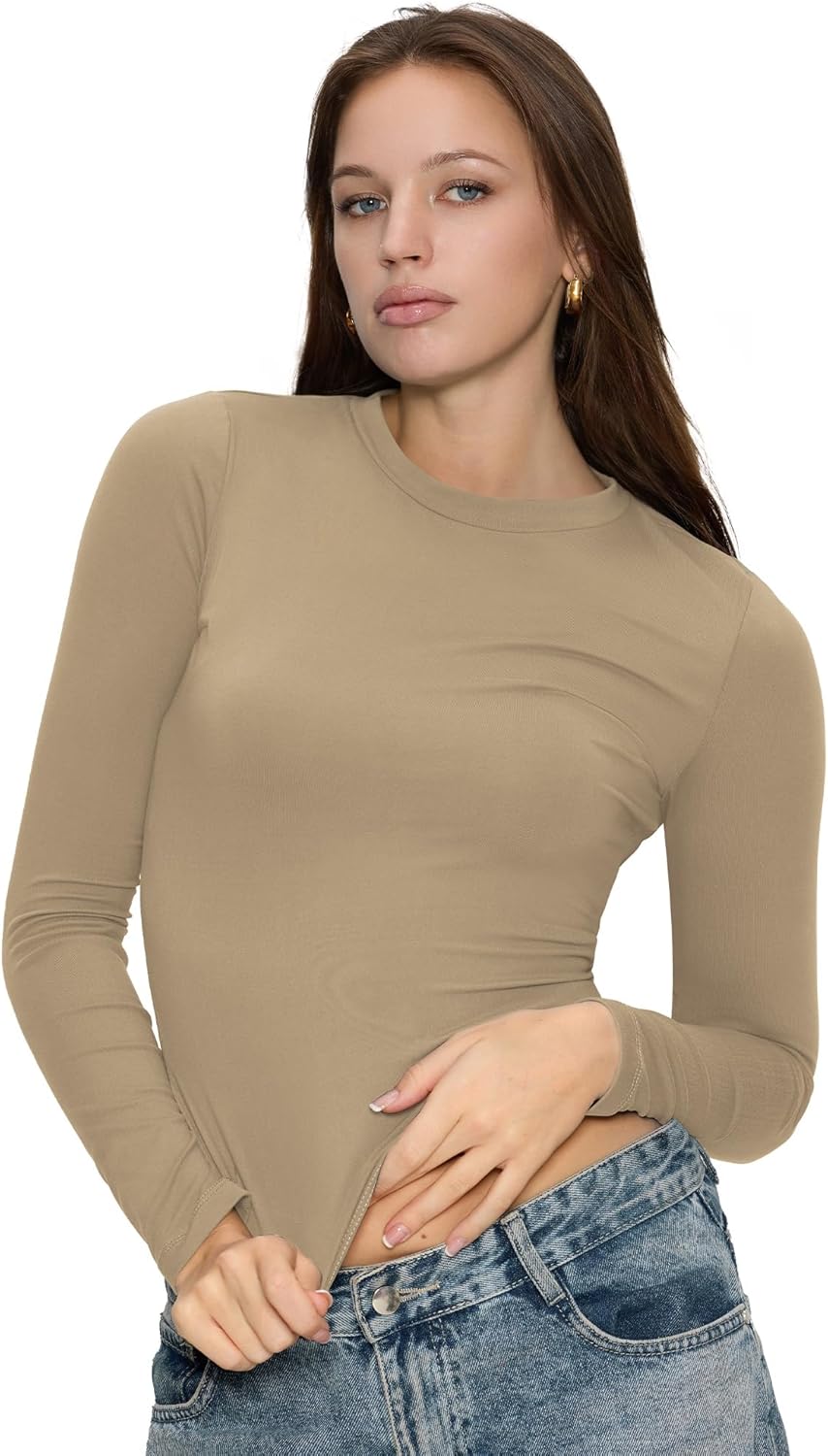 Long Sleeve Shirts for Women Fall Fashion Basic Crop Top Womens Going Out Outfits Y2k Clothes - Image 5