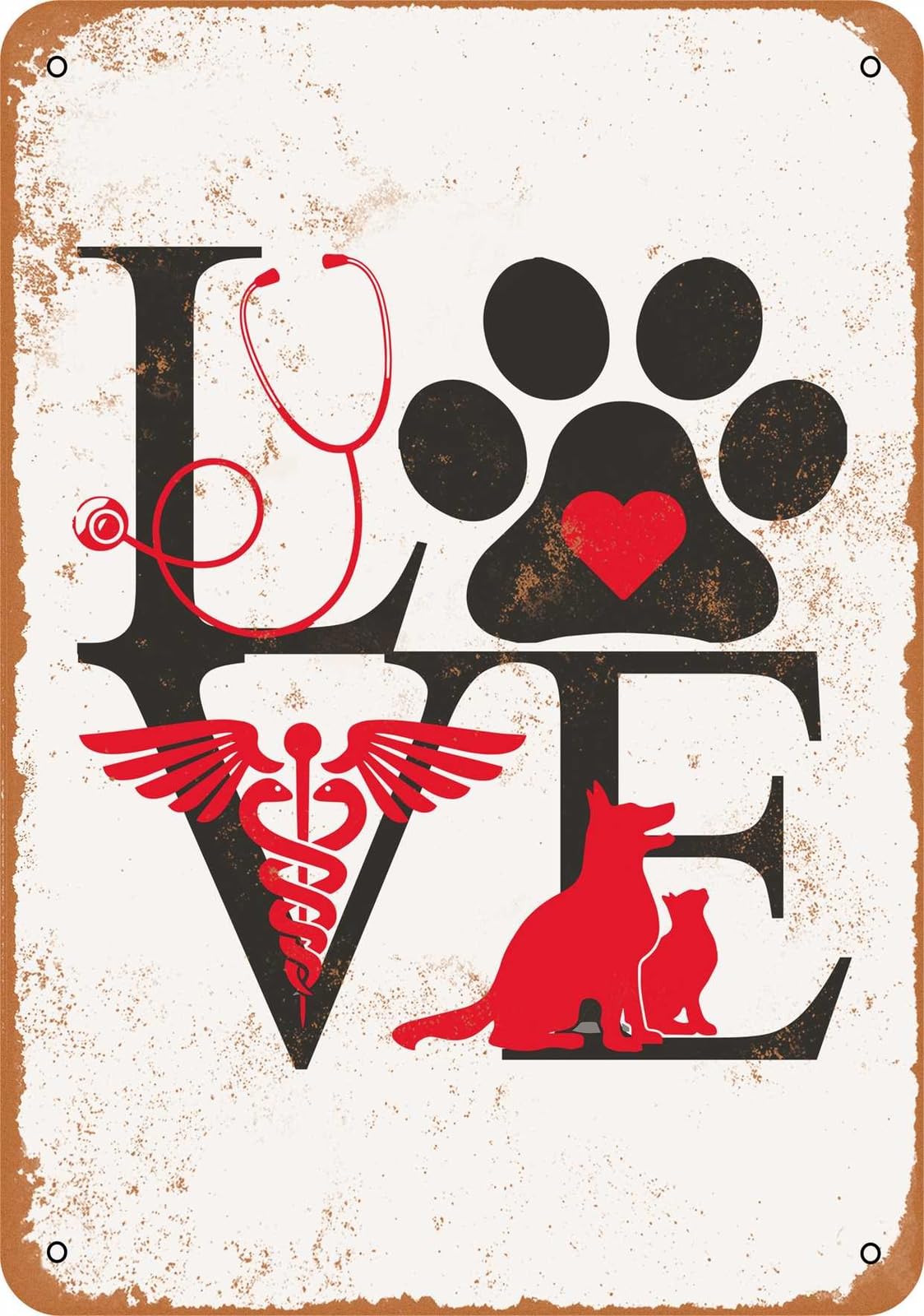 Miaomansenstore Metal Sign - Love Veterinarian - Vintage Look Home Decor