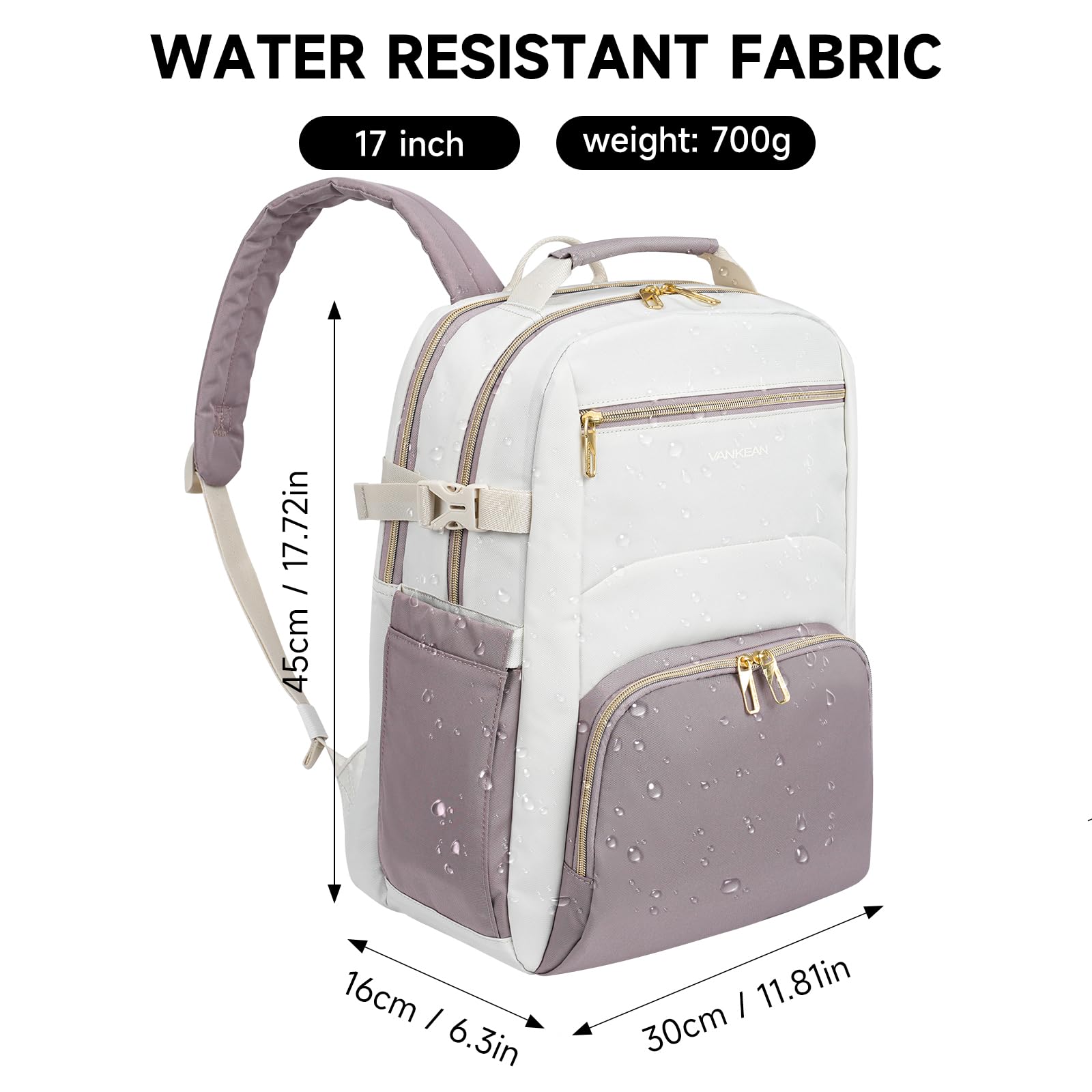 VANKEAN Mochila para laptop para mujer (beis-rosa polvoriento, 17.3 pulgadas)