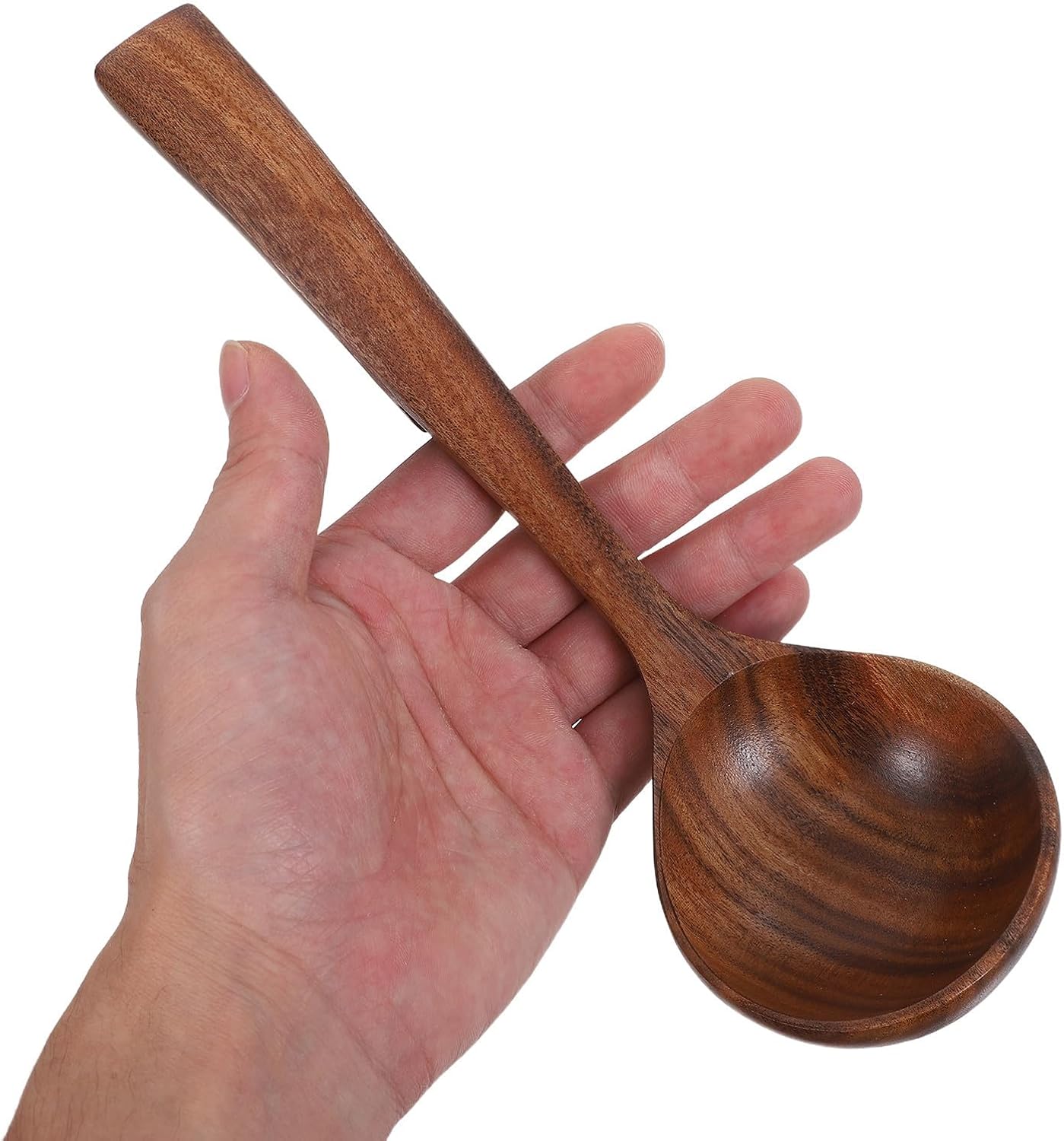 Wooden Soup Ladle Spoon with Hooked Head Design, Large Capacity 9-inch Long Handle Wood Kitchen Utensil for Cooking and Serving in Kitchen or Dining