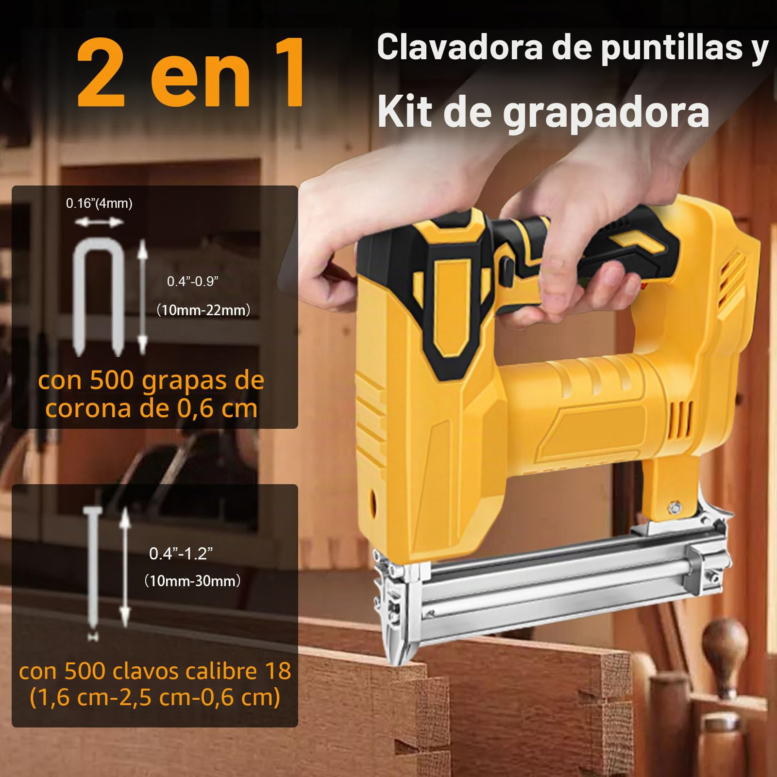 Pistola de uñas inalámbrica 2 en 1 para batería Dewalt, clavadora eléctrica Brad 18GA con 1000 grapas de clavos de 2 modos, 80 golpes, para carpintería, tapicería | Grapadora eléctrica de 2 modos 18GA con 1000 clavos, grapas para carpintería, bricolaje, b