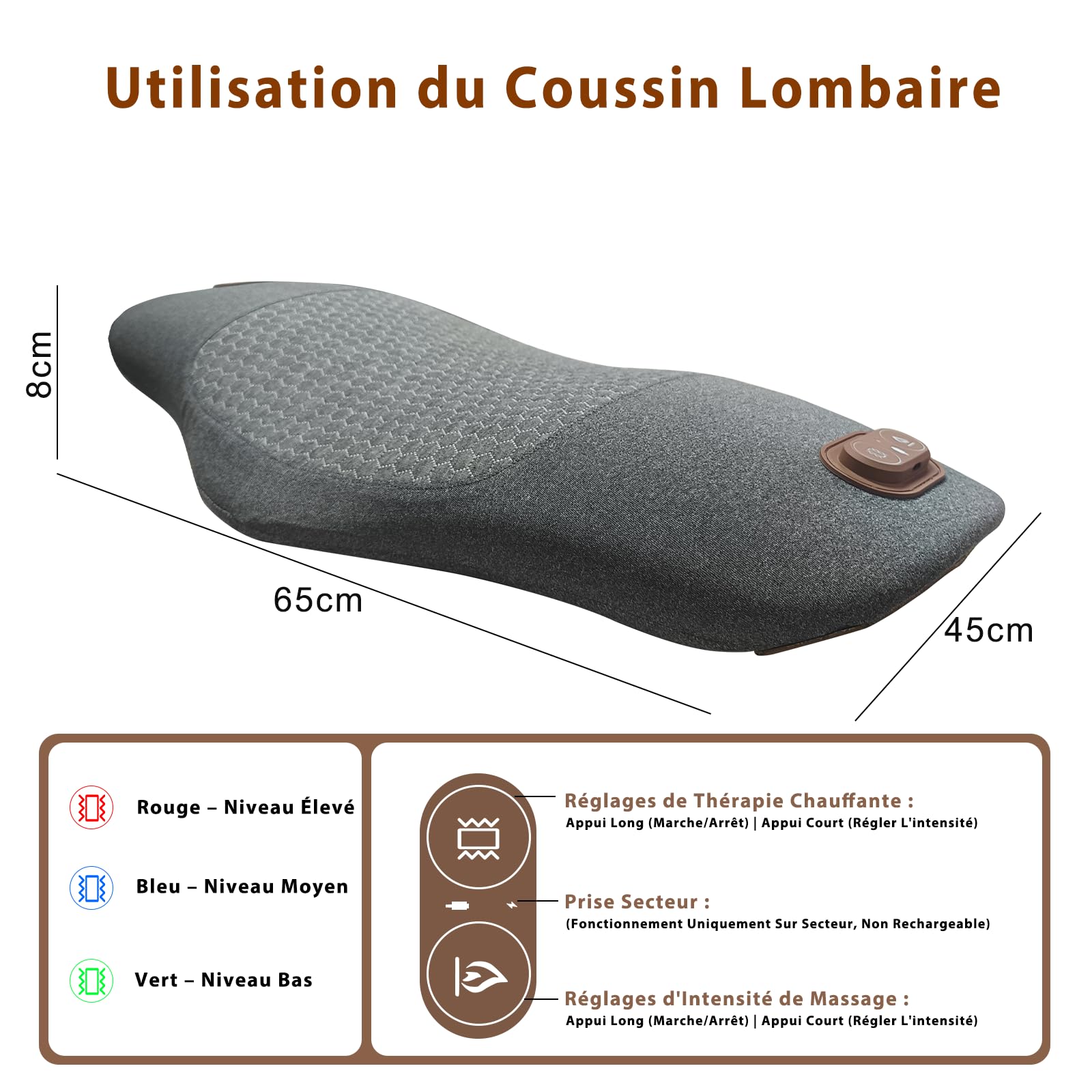 Appareil Massage 3 En 1, Masseur Lombaire Et Sciatique avec chaleur et massage par vibration, Thérapie Du Dos Triple Action avec fonction de traction Pour La Nuque, Les épaules Et Le Dos