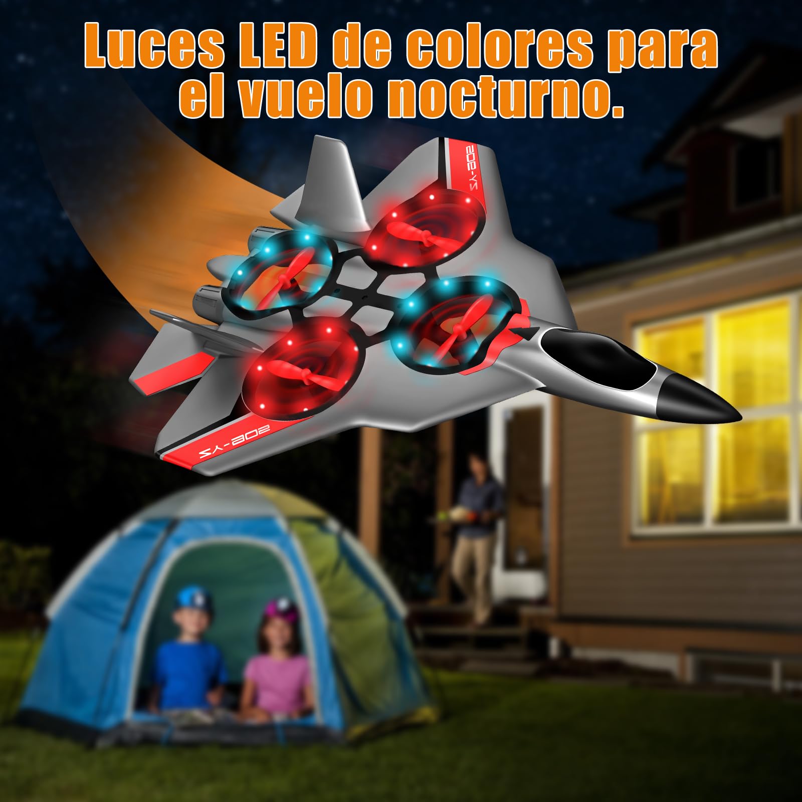 JONRRYIN Avión Teledirigido, 2.4 GHz Aviones de Radiocontrol con Baterías y Estabilizador de Giroscopio de 4 Ejes, Avión RC Juguete con Luz LED para Principiantes Niños Adultos (Gris)