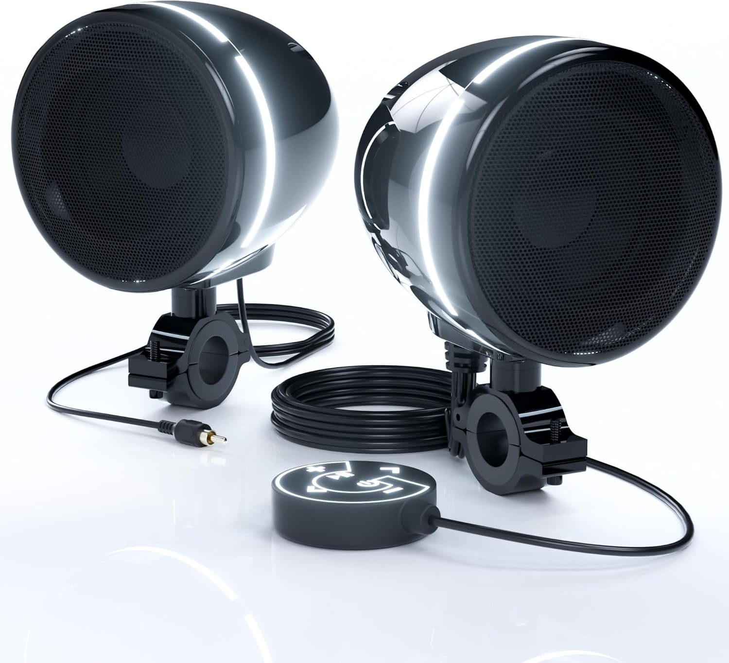 GoHawk Bluetooth Motorcycle Speakers with LED Ring, 4" Waterproof Motorcycle Stereo System, Built-in Amplifier Audio Music Player w/USB AUX for Harley ATV Scooter 4-Wheeler, AN4-Halo Black