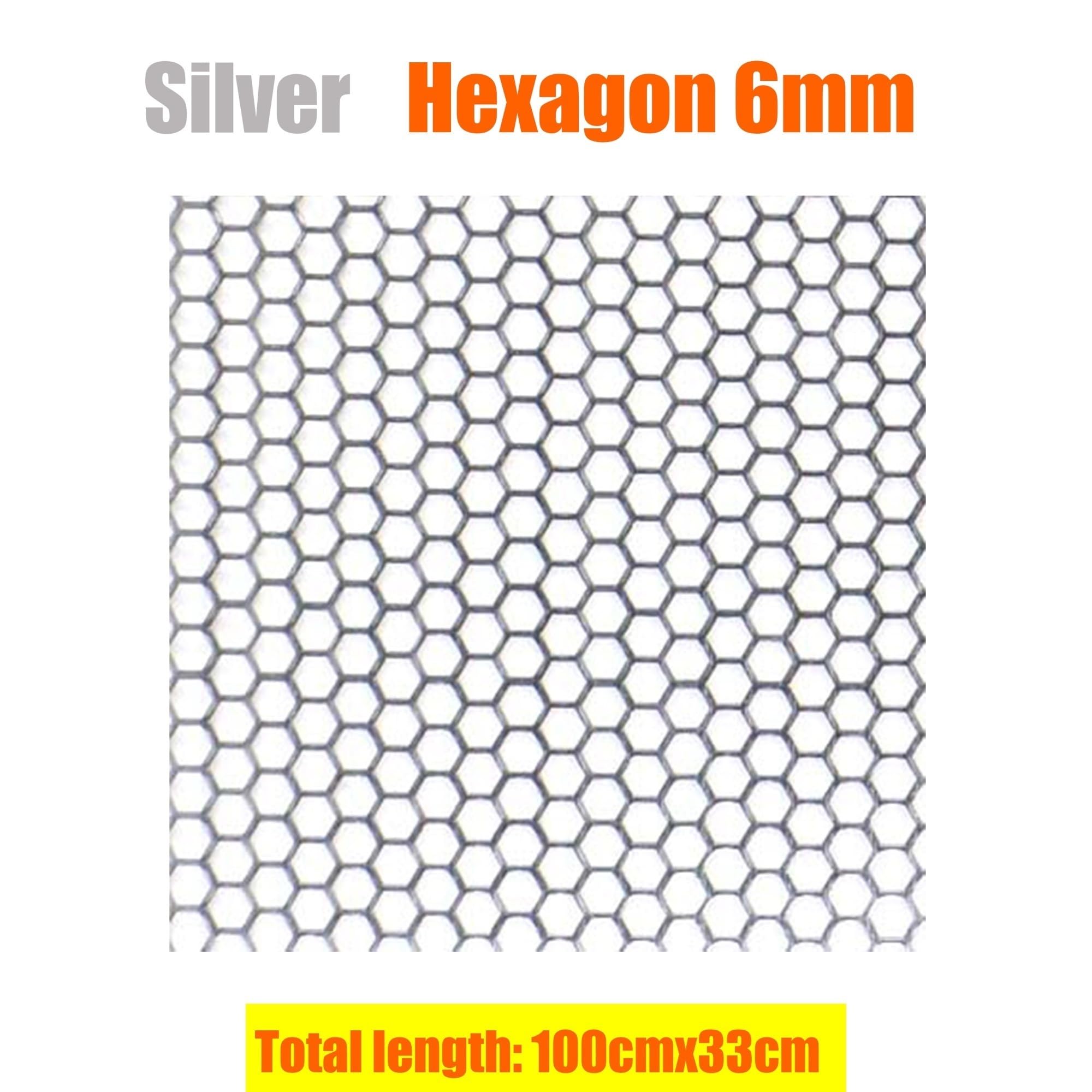 100x33cm Aluminiowa kratka zderzaka samochodu wyścigowego Siatka kratki wentylacyjnej Czarny Srebrny Czerwony Niebieski Tuning Protector Dom Ogród Kratka samochodowa(Sil Hexagon 6x6mm)