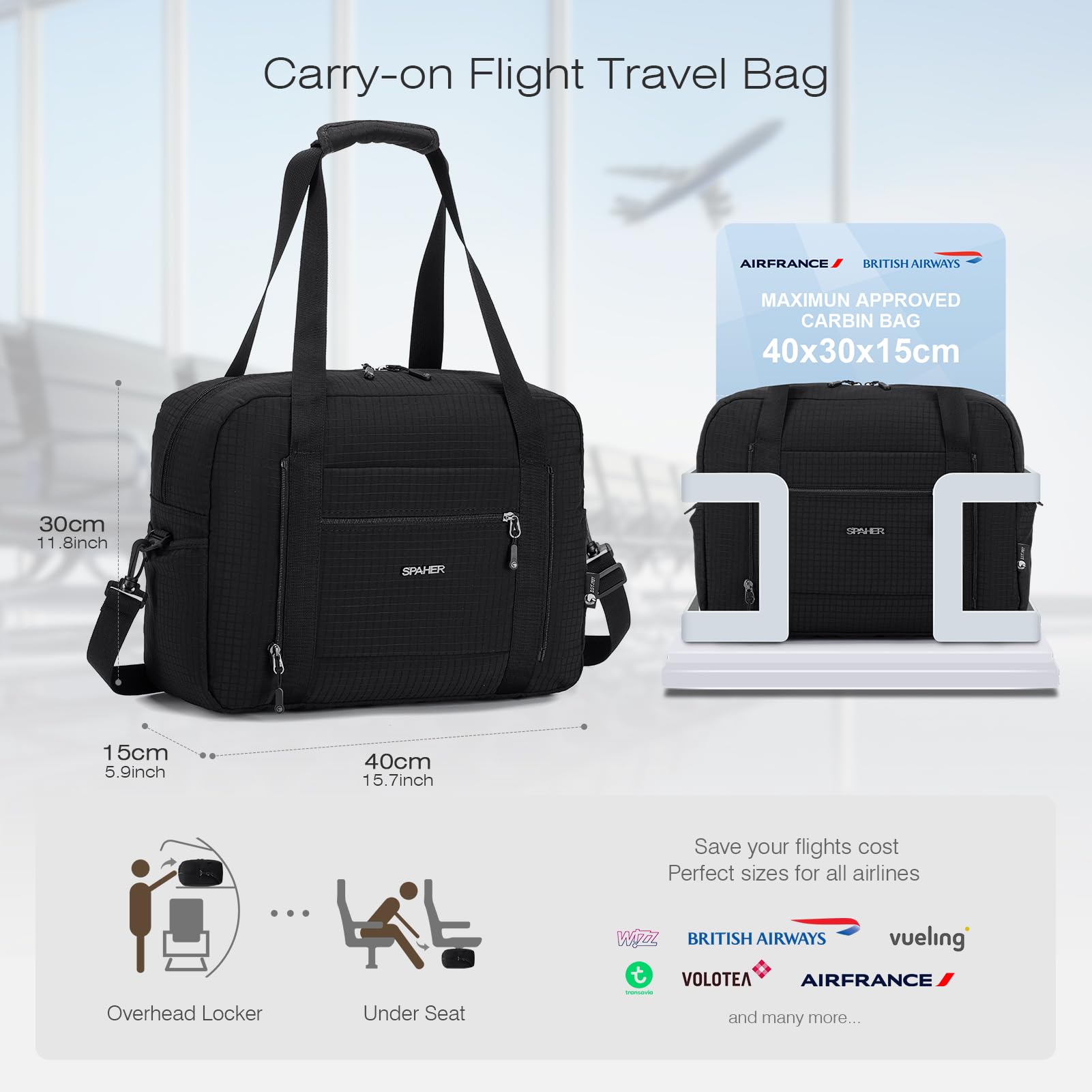 SPAHER 2X Borsone da Viaggio British Airways 40x30x15 Bagaglio a Mano Borsone Palestra Sportiva Grande 20L Donna Uomo Impermeabile Borsa da Viaggio Piscina Fitness on Tasca Umida Travel Bag