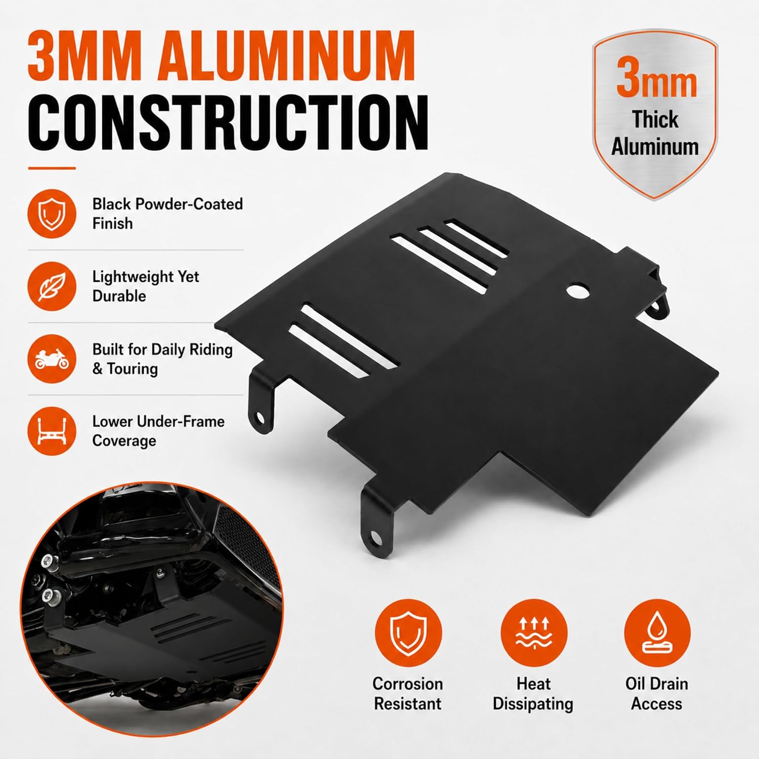 3mm Aluminum Skid Plate Compatible with 2024-Up Harley-Davidson Street Glide Road Glide FLHX FLTRX Touring, Lower Engine Sump Guard Under Frame Protection, Black