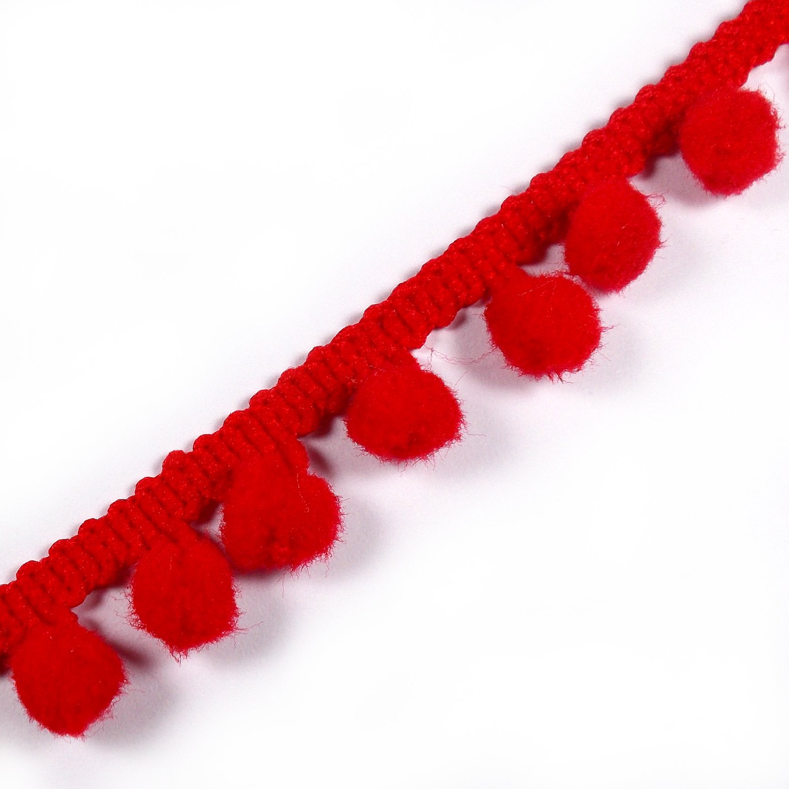 Pom Pom Bobble Trim Fringe 12mm Wide Red (3 Metres)