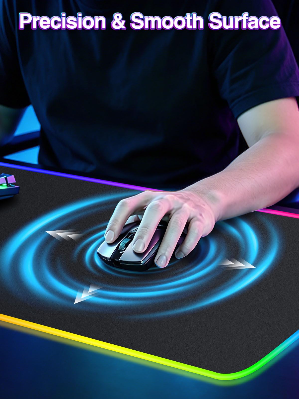 Alfombrilla de mouse RGB para juegos con cargador inalámbrico magnético de 15 W, alfombrilla de escritorio LED grande de 31.5 x 11.8 pulgadas, 24 efectos de iluminación con base de goma antideslizante