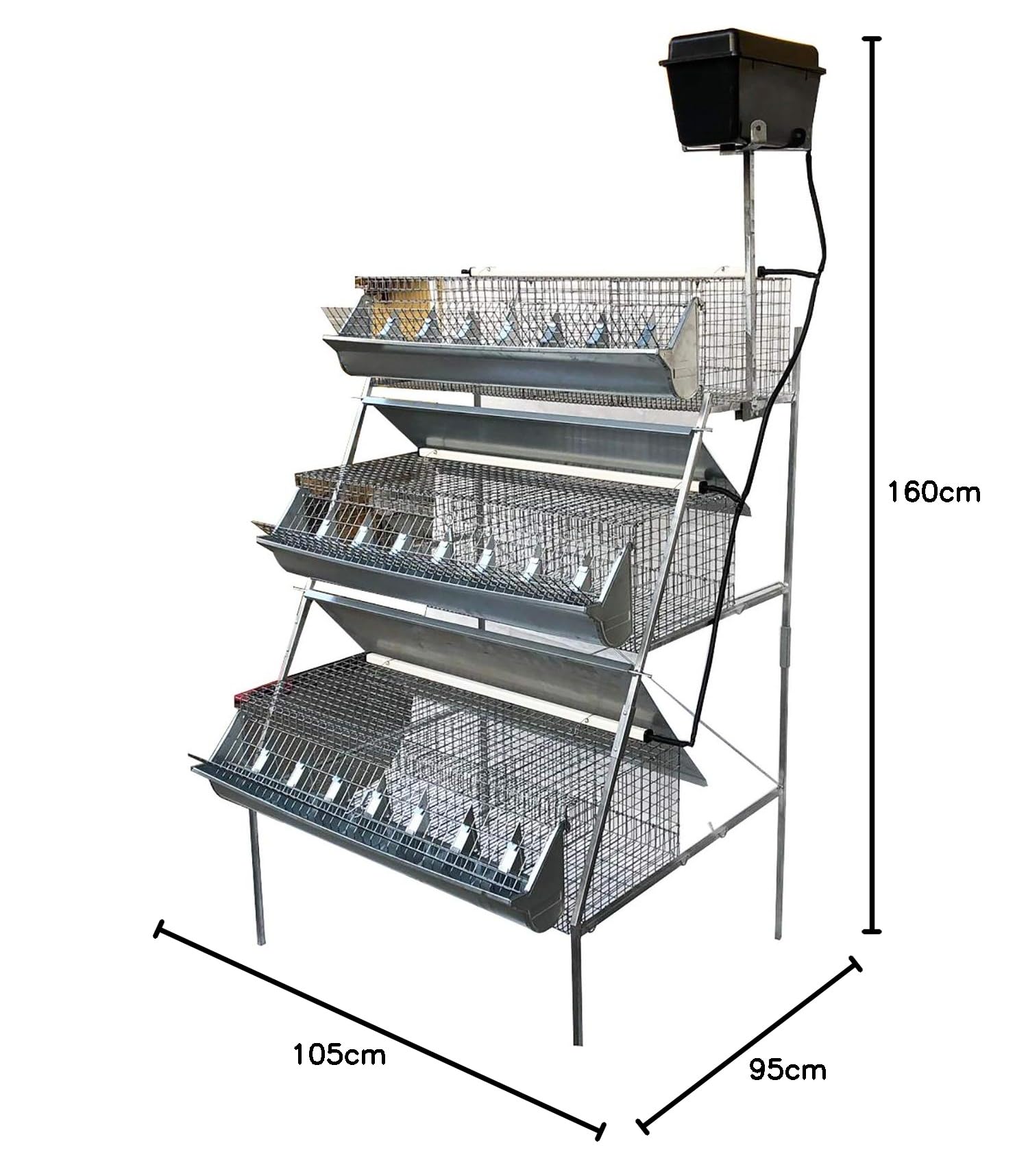 Gabbia B3-100 Plus 3 Piani a Piramide per Ingrasso Conigli. Conigliera con 12 celle. Cm L 105 x P 95 x H 160