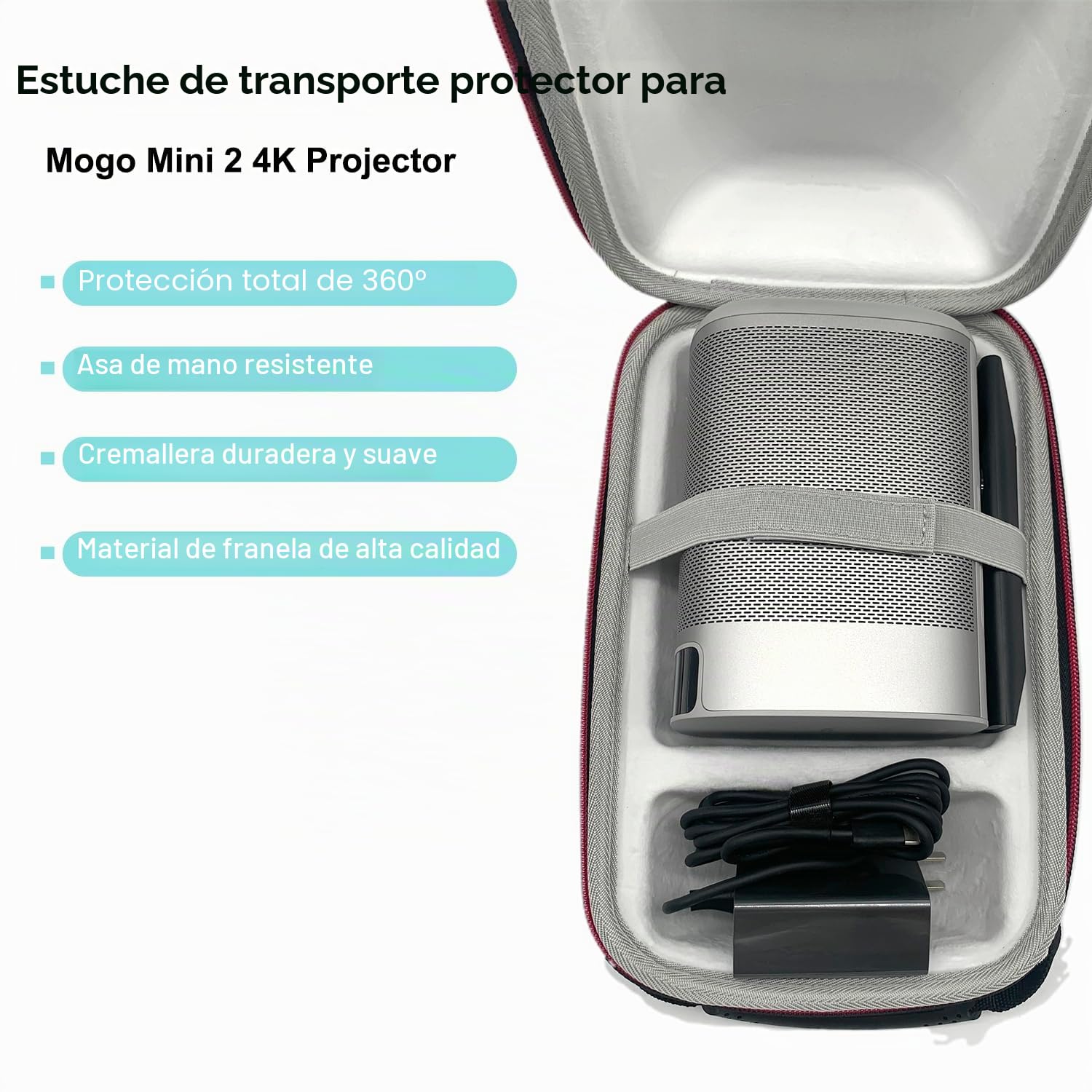 Funda de Almacenamiento para proyector XGIMI MoGo 2 Mini Proyector MoGo 2 Mini 4K Funda de Transporte con Correa de Mano, Funda Protectora de Material de Franela Gruesa (Negro)