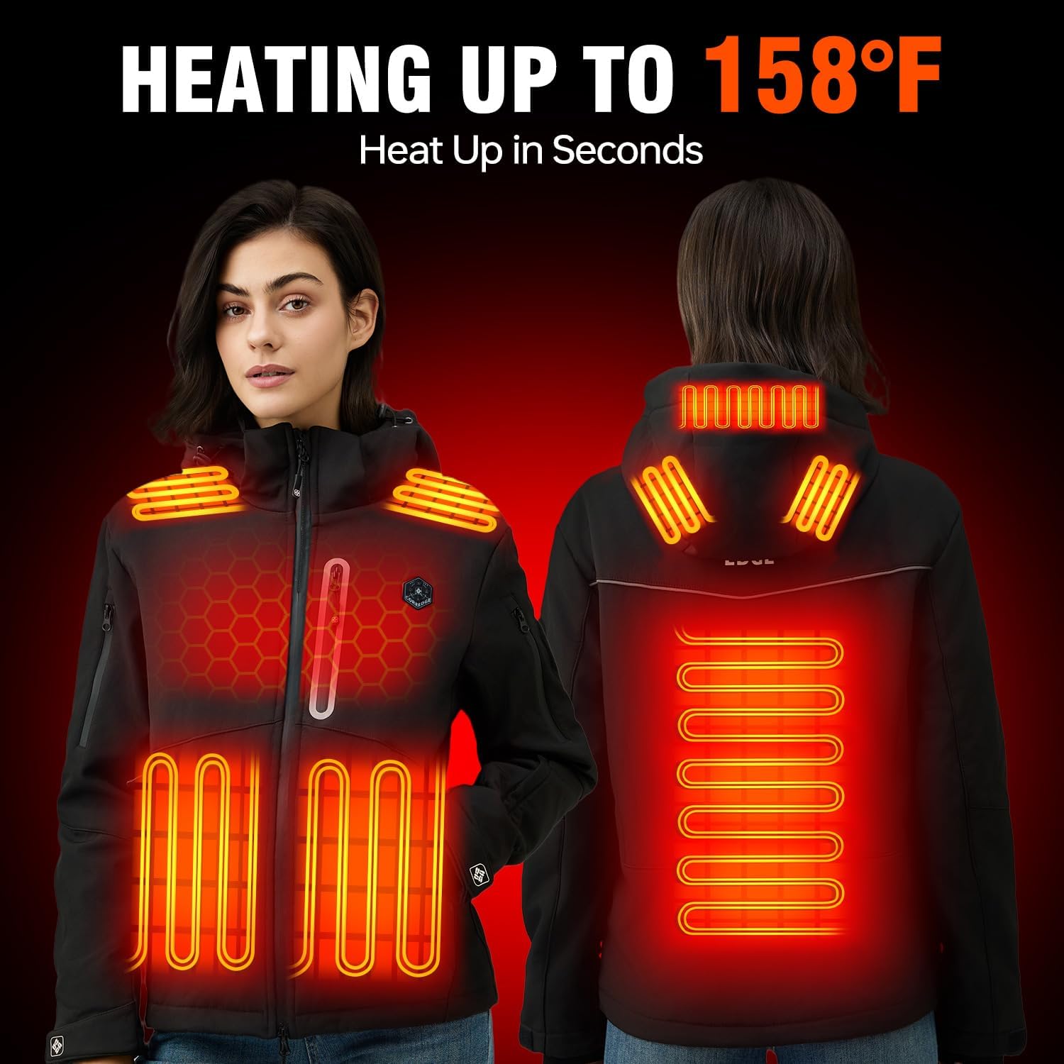 Women's Heated Jacket, Windproof Waterproof Electric Coat with Battery Pack & 3 Heat Settings for Outdoor