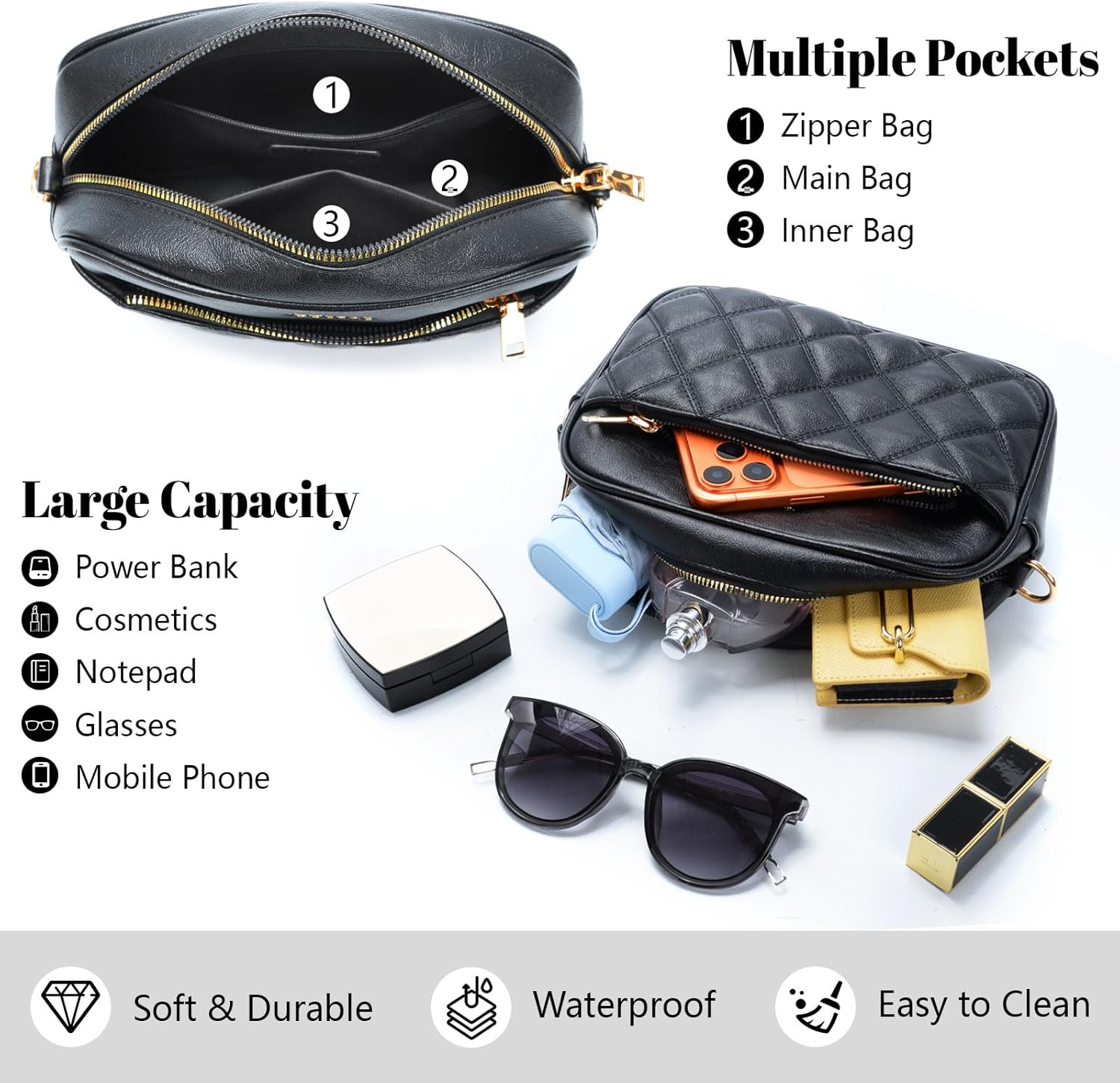 Small Crossbody Bags for Women Quilted Vegan Leather Crossbody Purses with Adjustable Wide Strap - Image 5