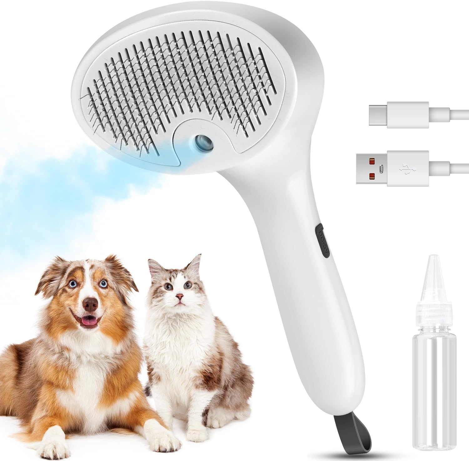 3 In 1 Cat Brush, Anti-Static Dog Brush One-click Self-cleaning Comb for Furry Pet, Rechargeable USB Cat Steam Brush for Shedding, Horse and Dog
