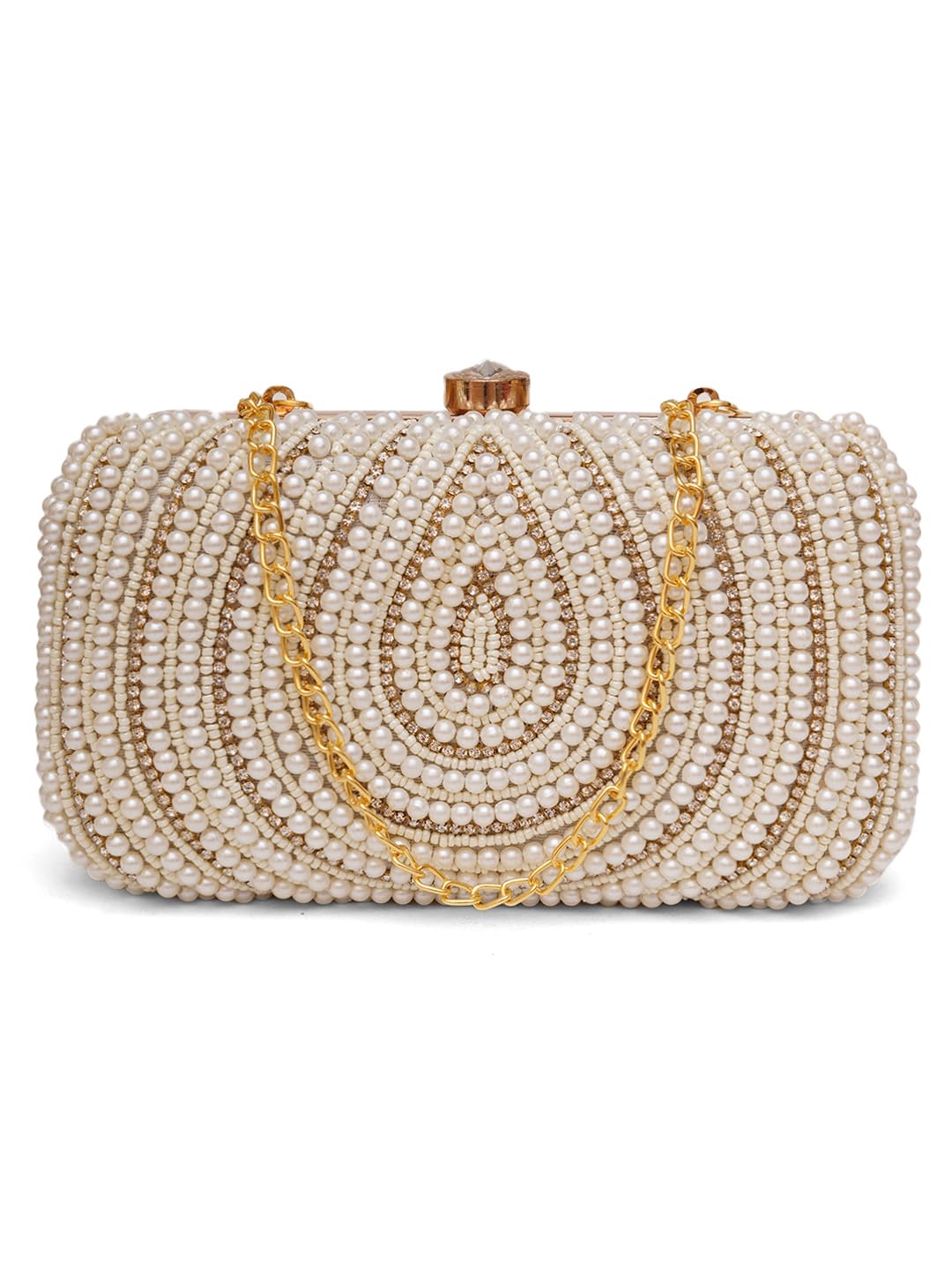 Women's White Hand Embroidery Box Clutch Purse Bag with detachable Sling-image-32
