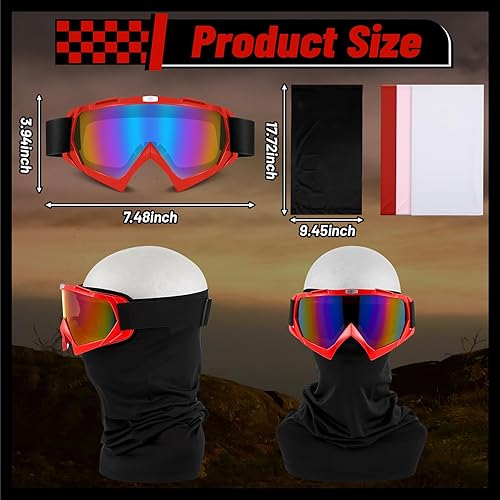 Vista 12 de Tallew 4 gafas de motocross para hombres y mujeres, resistentes al viento, ajustables, ATV y 4 máscaras faciales transpirables para el cuello Varios