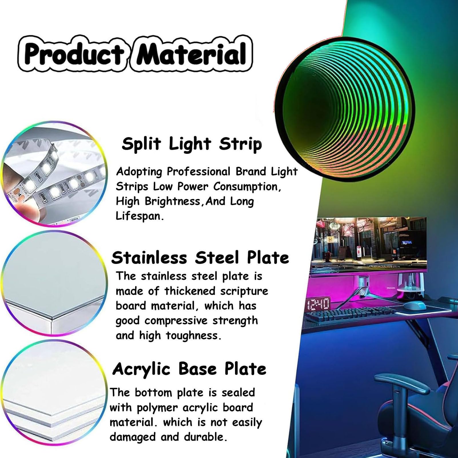 Oświetlenie tunelowe z lustrem nieskończoności, 3D LED, lampka nocna z pilotem zdalnego sterowania, wielokolorowa, zmieniająca się lampa tunelowa, do dekoracji domu i sypialni