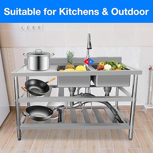 Miniatura 5 de DuyviSteil - Fregadero de restaurante comercial de acero inoxidable, fregadero de cocina independiente, fregadero independiente al aire libre con