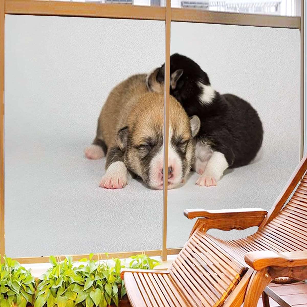 Brown Black White Window Film Privacy, Stained Glass Window Clings, Static Cling Window Sticker for Front Door, Bathroom, Glass Door, Funny Dog Dog Relaxing Privacy Film 35.4Wx63L-inch x2 Pcs