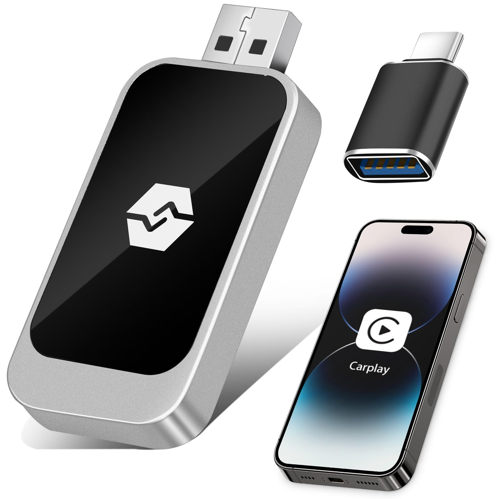 Wireless CarPlay Adapter for Apple iPhone - Stable Fast BT 5.3 Connection, Plug & Play Compatible with iPhone iOS 10+, Only for Car Since 2016 OEM Wired to Wireless CarPlay