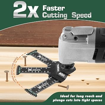 5Pcs Japanese Tooth Multi Tool Blade Set for Wood Plastic Extra Long Reach Arc Edge Double-Row Oscillating Saw Blades Multitool Accessories Quick Release Compatible with Bosch Fein Ryobi Makita