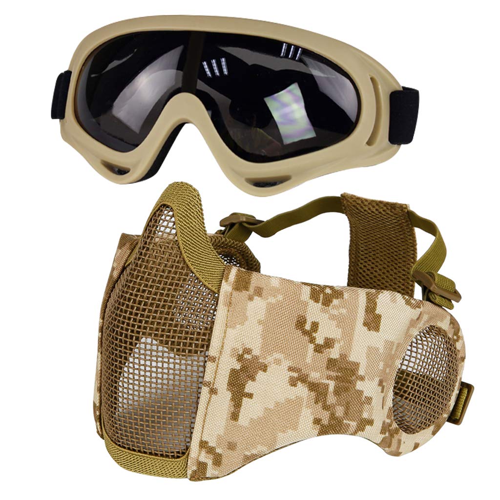 Buy Airsoft with Goggles, Foldable Half Face Airsoft Mesh with Ear