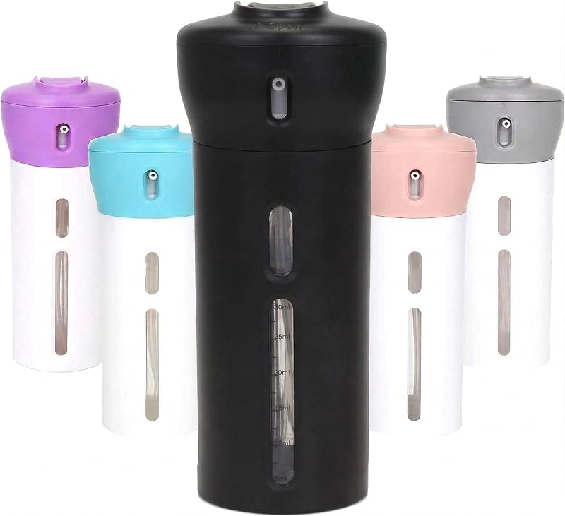 Frasco dispensador de viagem 4 em 1 Travigo, quatro compartimentos reutilizáveis de 40 mL, preto
