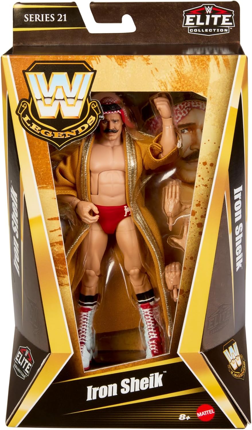 Mattel WWE Iron Sheik Elite Legend Collection Articulated Figure, Interchangeable Hands & Accessories, Truefx Technology, 25 Joints, Collectable, Children's Toy, Ages 3+, HVF57
