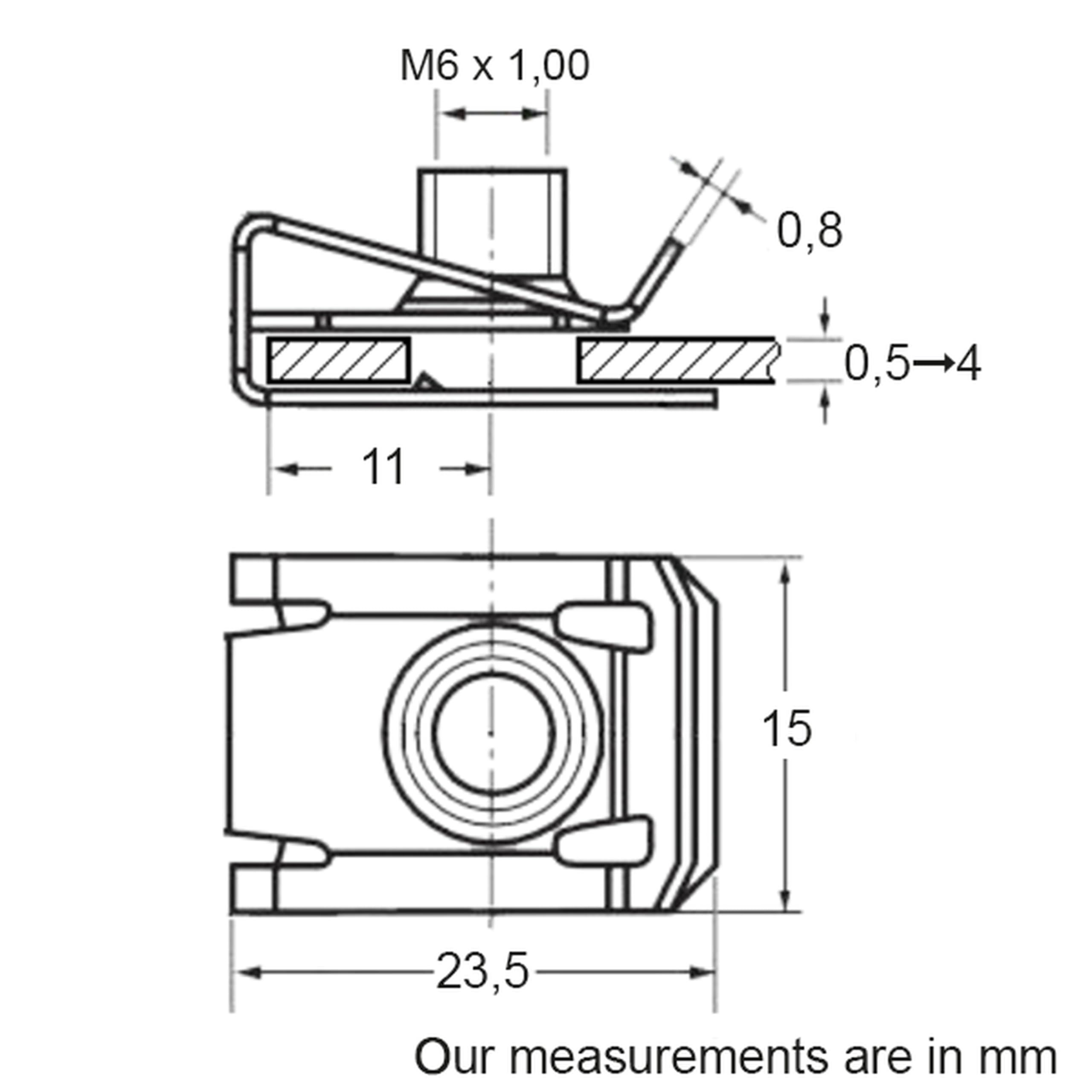 Restagraf - Clip-Écrou à Pincer pour Tôle Non Taraudée - Vis M6-1.00 - Fixation sans Perçage - Idéal Carrosserie et Éléments Mécaniques - Réf. 42657