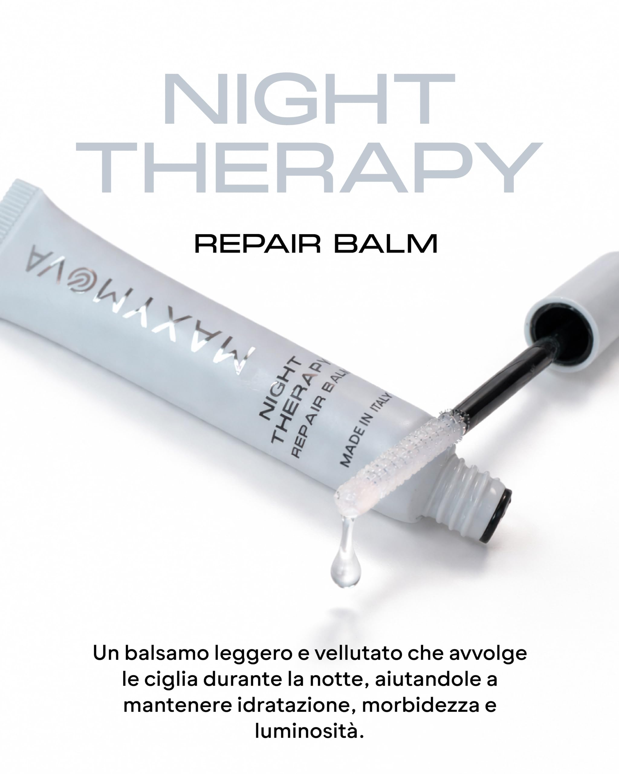 MAXYMOVA Night Therapy Repair Balm – Siero Balsamo Riparatore per Ciglia e Sopracciglia – Trattamento con Peptidi PT-37 e Follicular Booster Complex. Dopo Laminazione